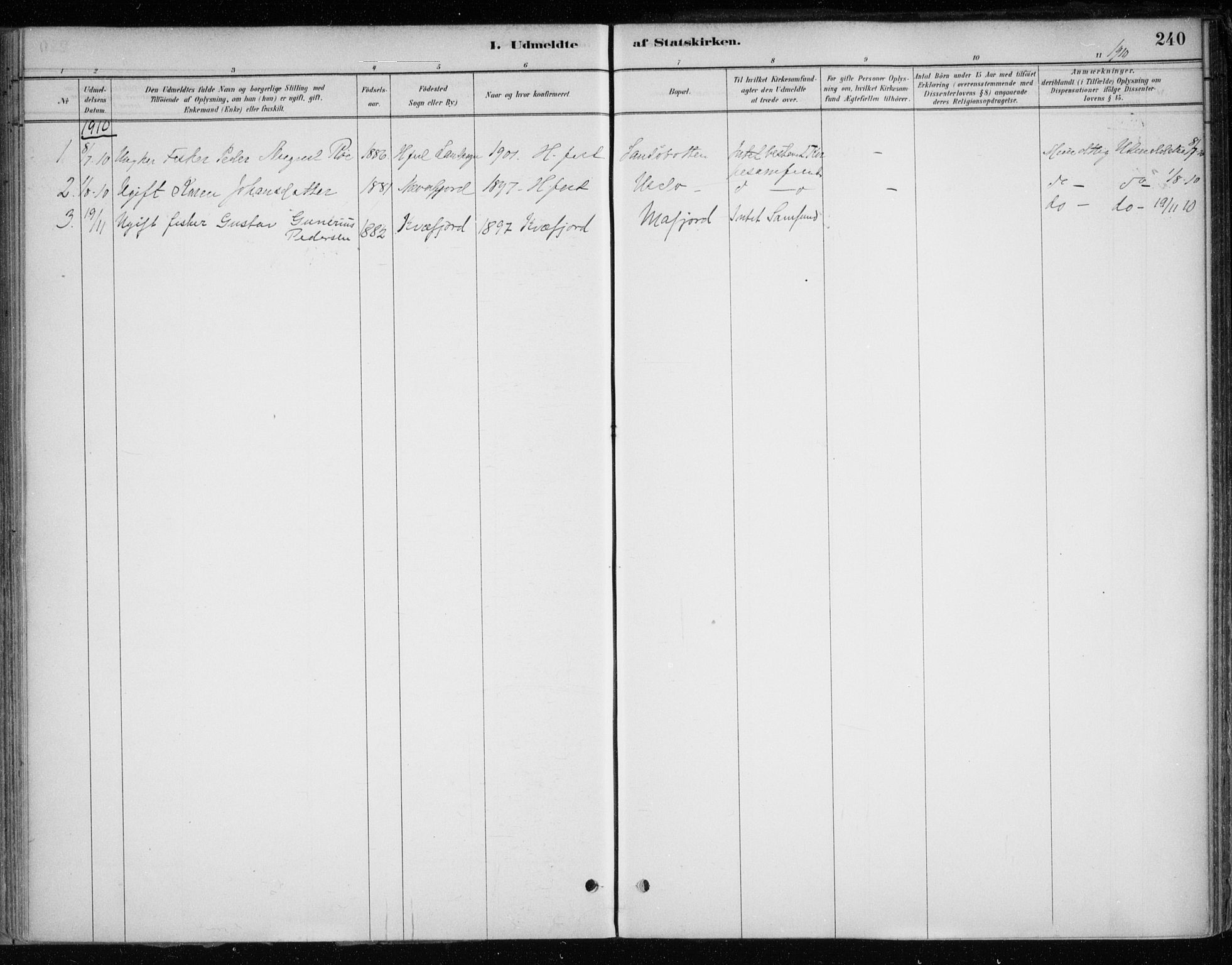 Hammerfest sokneprestkontor, AV/SATØ-S-1347/H/Ha/L0013.kirke: Parish register (official) no. 13, 1898-1917, p. 240