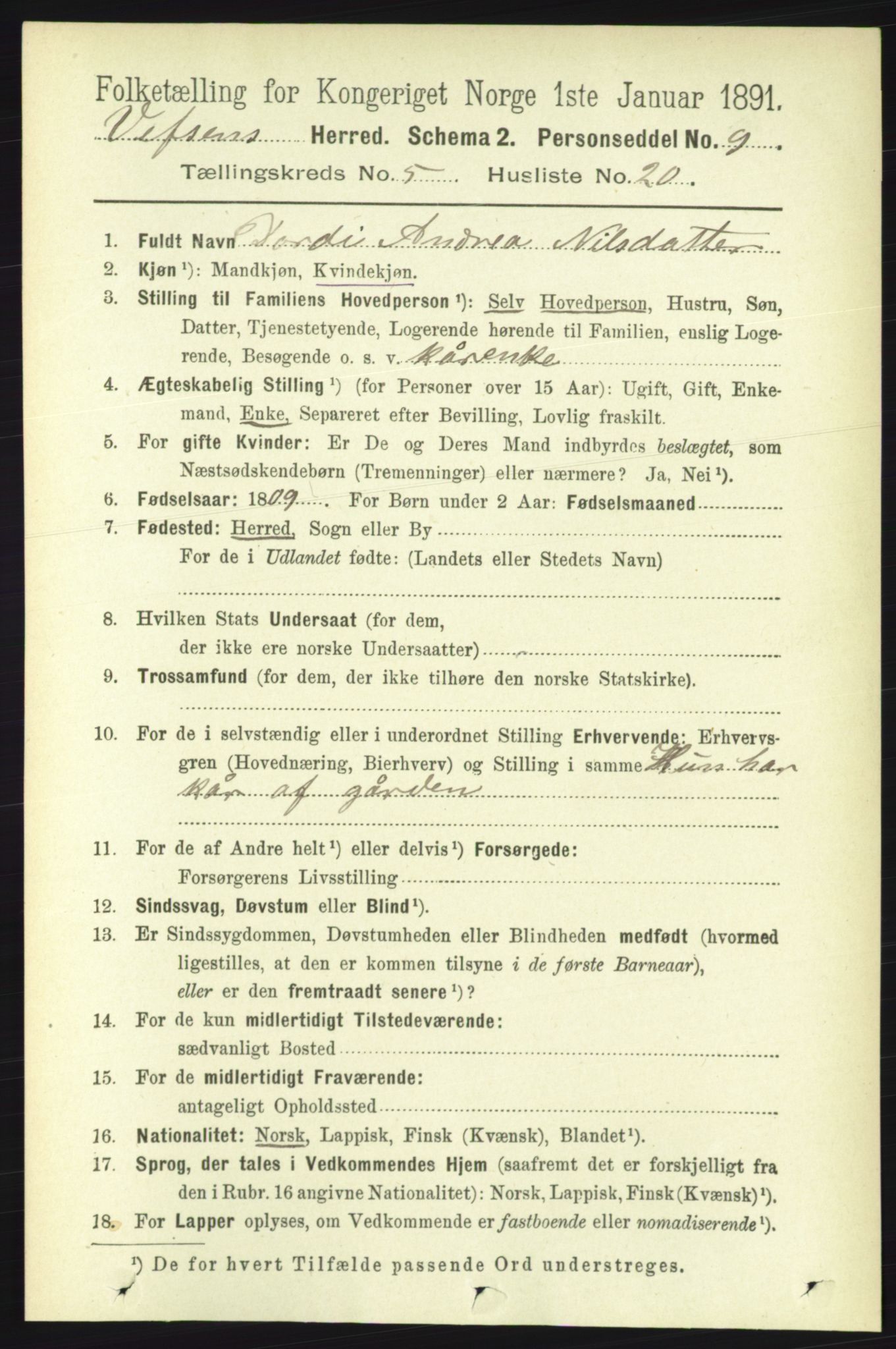 RA, 1891 census for 1824 Vefsn, 1891, p. 2242