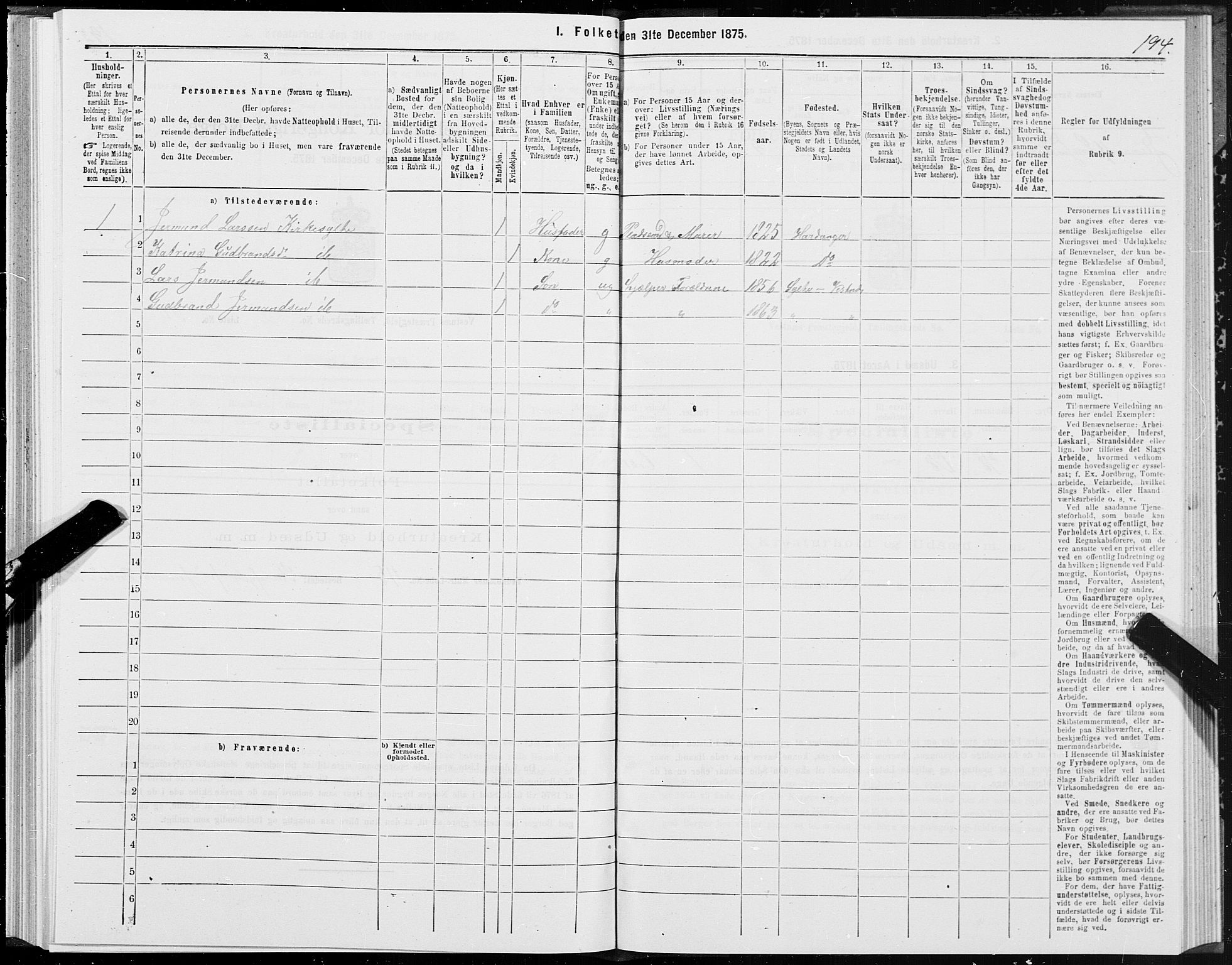 SAT, 1875 census for 1535P Vestnes, 1875, p. 1194