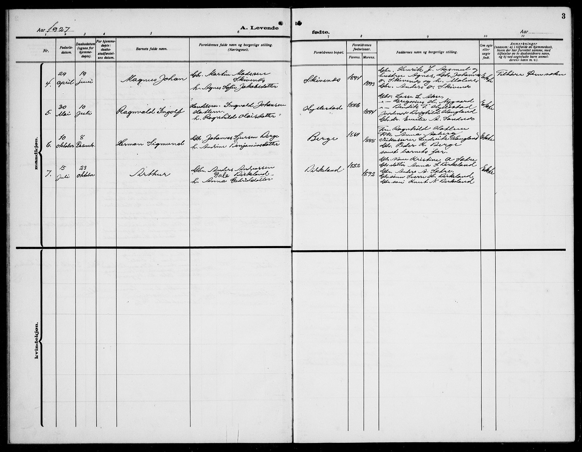 Hyllestad sokneprestembete, AV/SAB-A-80401: Parish register (copy) no. A 4, 1926-1940, p. 3