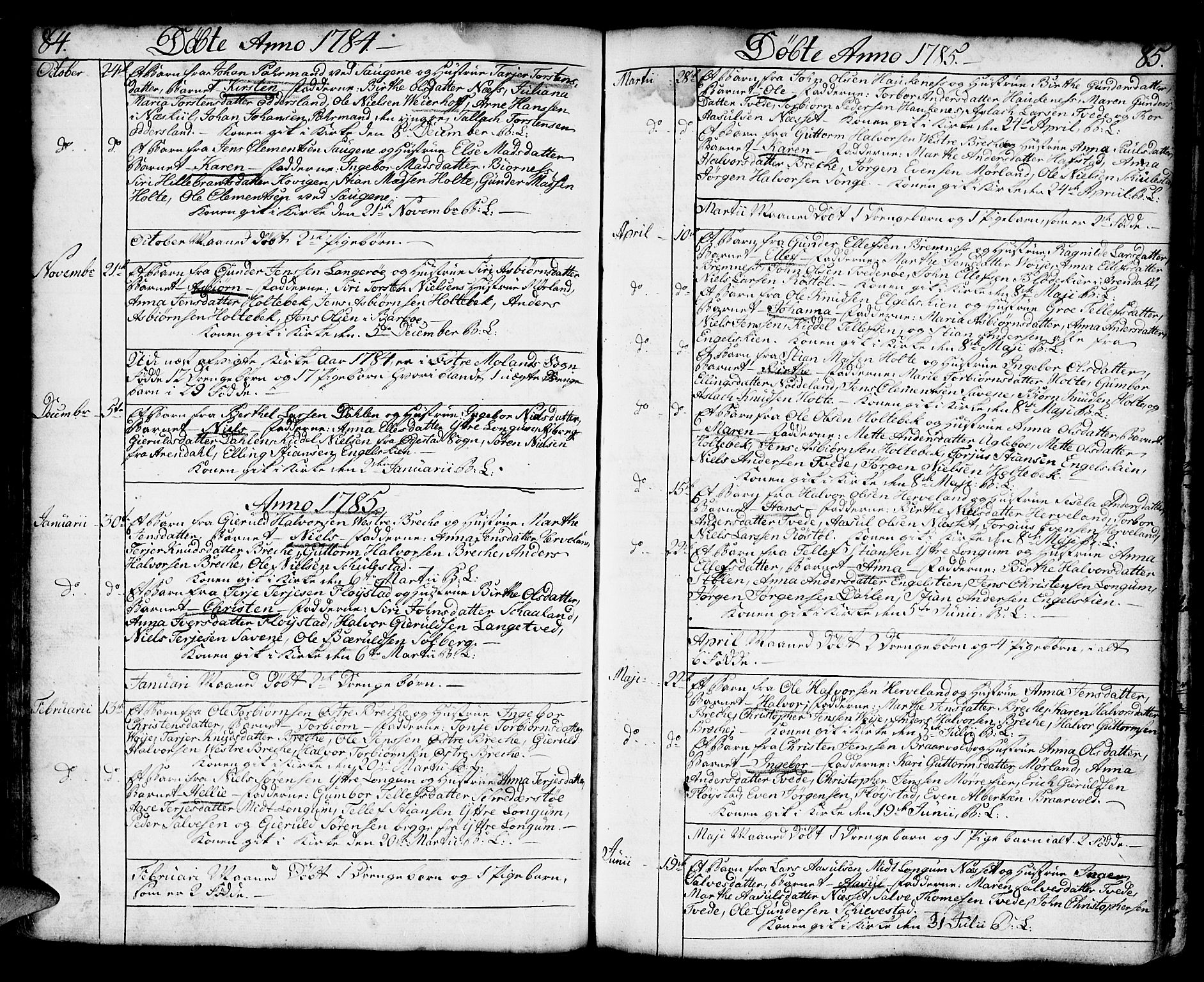 Austre Moland sokneprestkontor, AV/SAK-1111-0001/F/Fa/Faa/L0002: Parish register (official) no. A 2, 1747-1808, p. 84-85