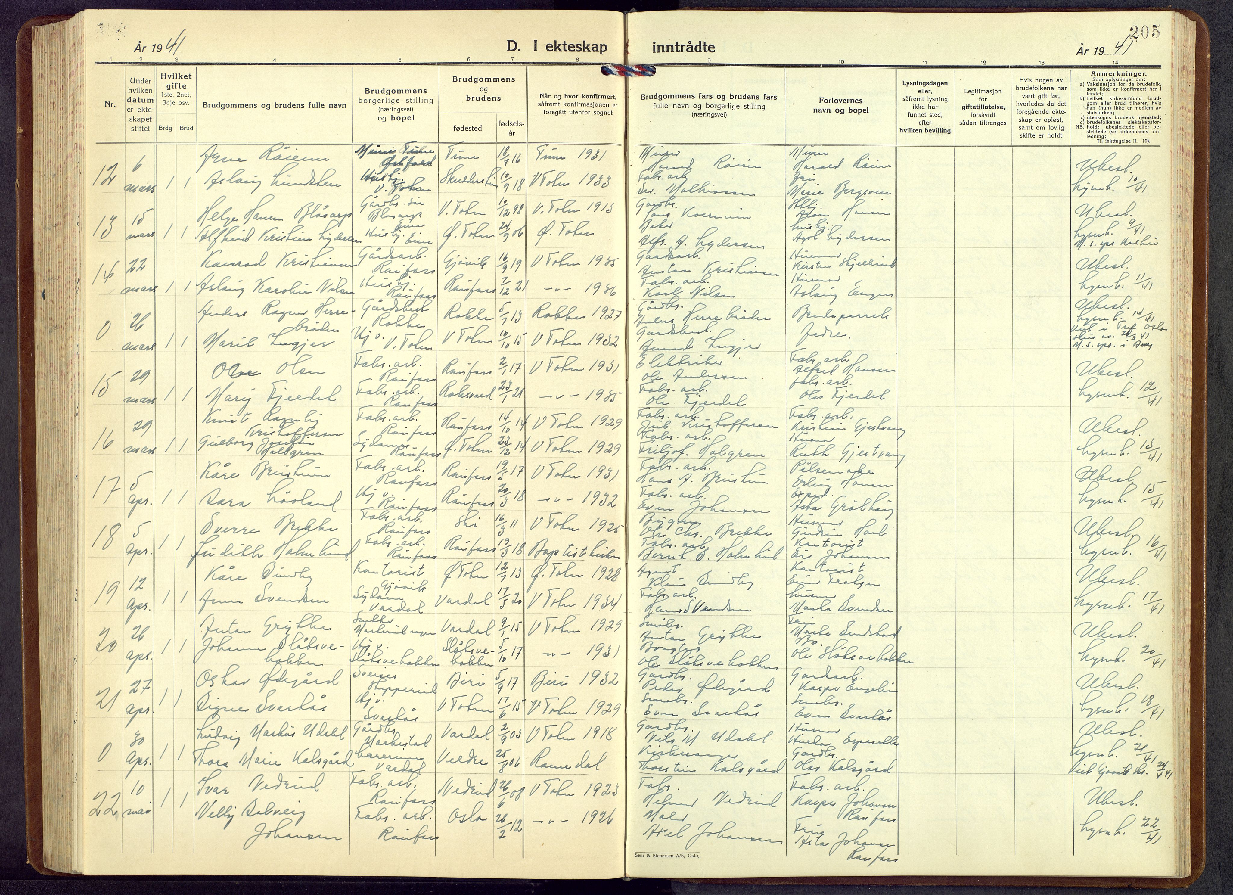 Vestre Toten prestekontor, AV/SAH-PREST-108/H/Ha/Hab/L0013: Parish register (copy) no. 13, 1940-1956, p. 205