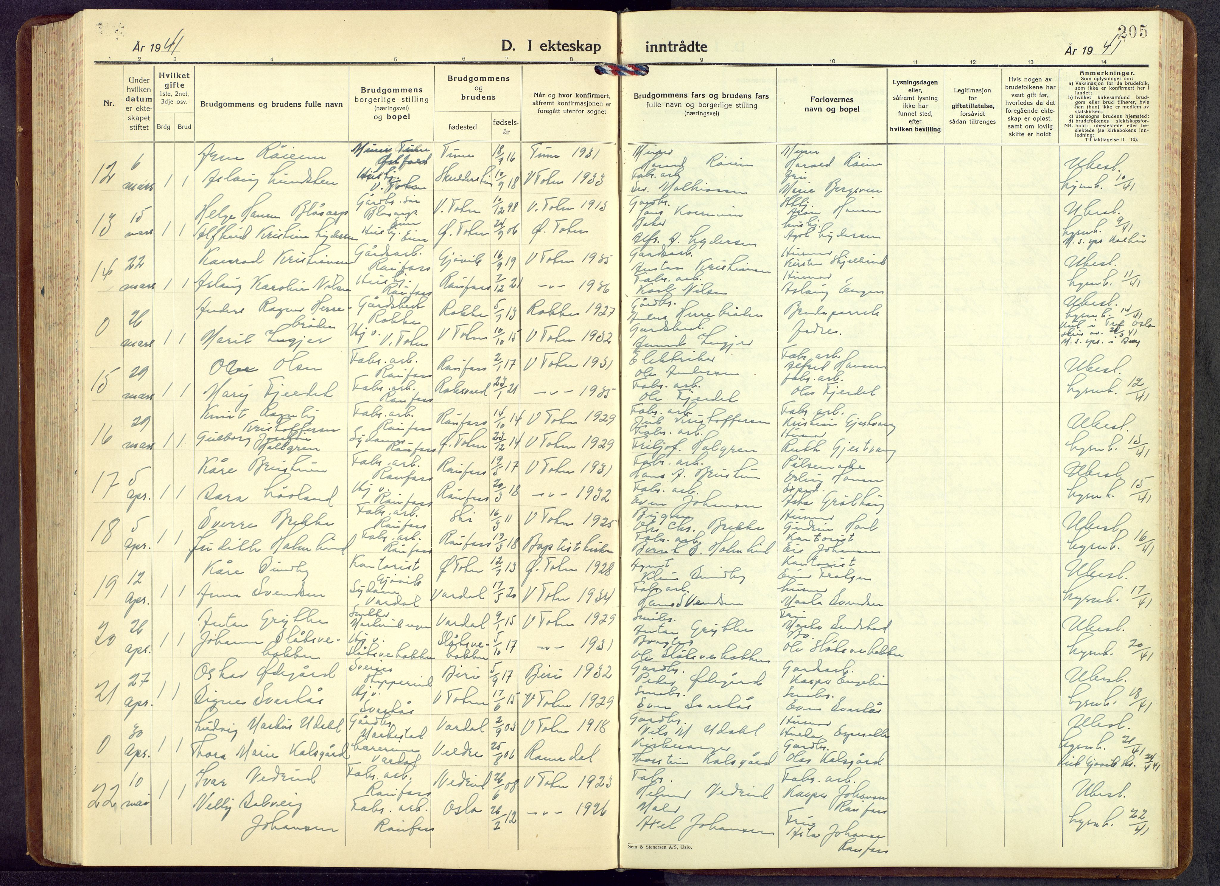 Vestre Toten prestekontor, SAH/PREST-108/H/Ha/Hab/L0013: Parish register (copy) no. 13, 1940-1956, p. 205