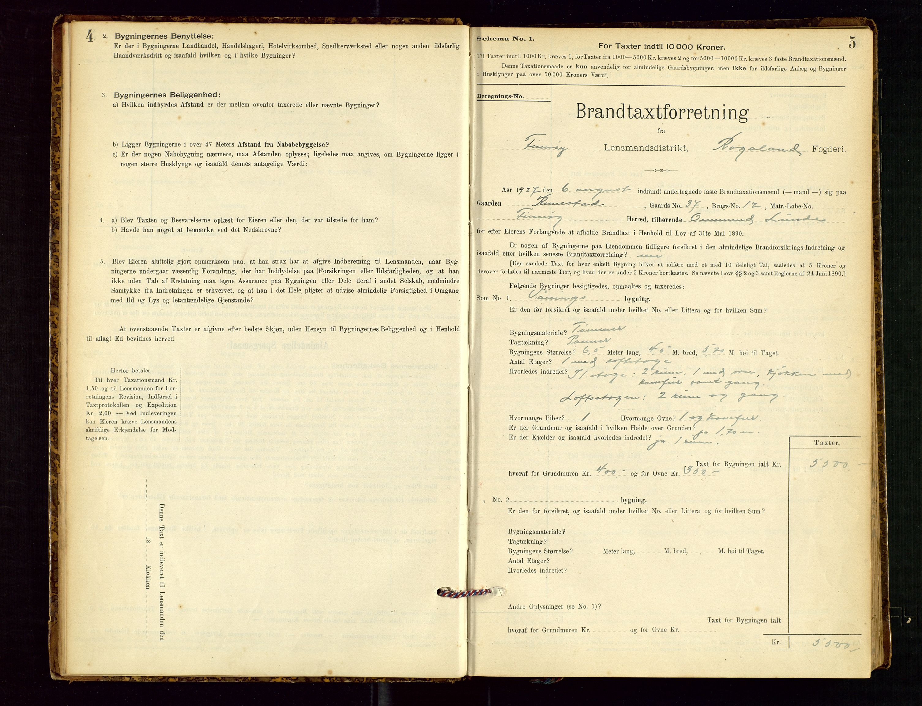 Finnøy lensmannskontor, AV/SAST-A-100442/Goa/L0003: Branntakstprotokoll - skjemaprotokoll, 1896-1954, p. 4-5