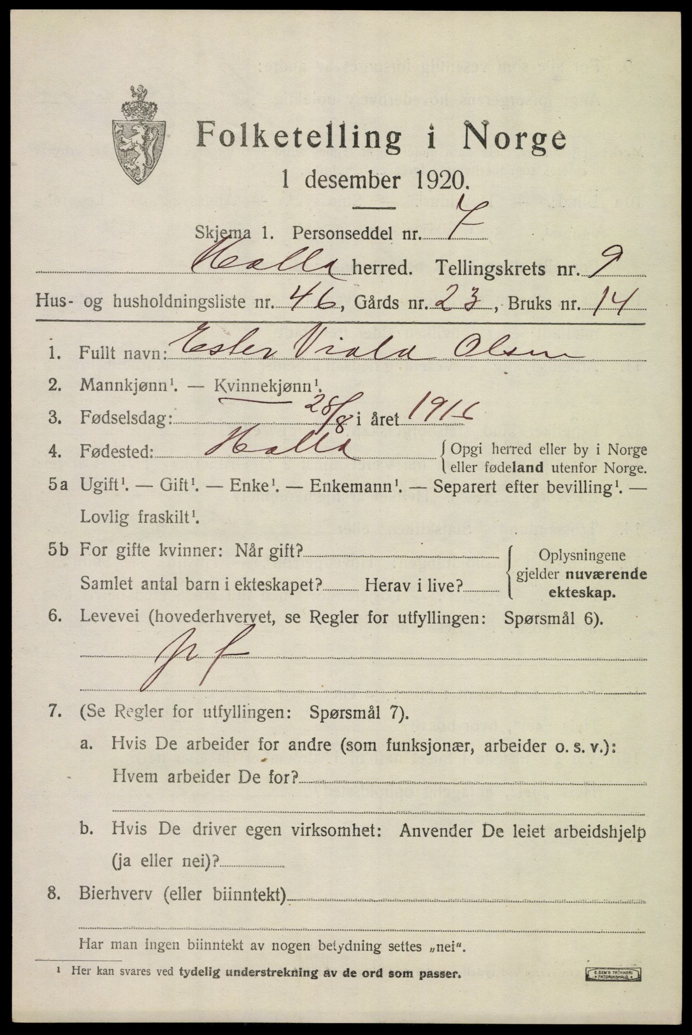 SAKO, 1920 census for Holla, 1920, p. 6025