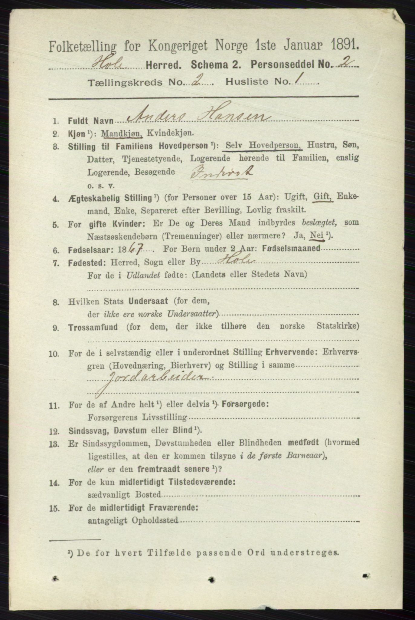 RA, 1891 census for 0612 Hole, 1891, p. 738