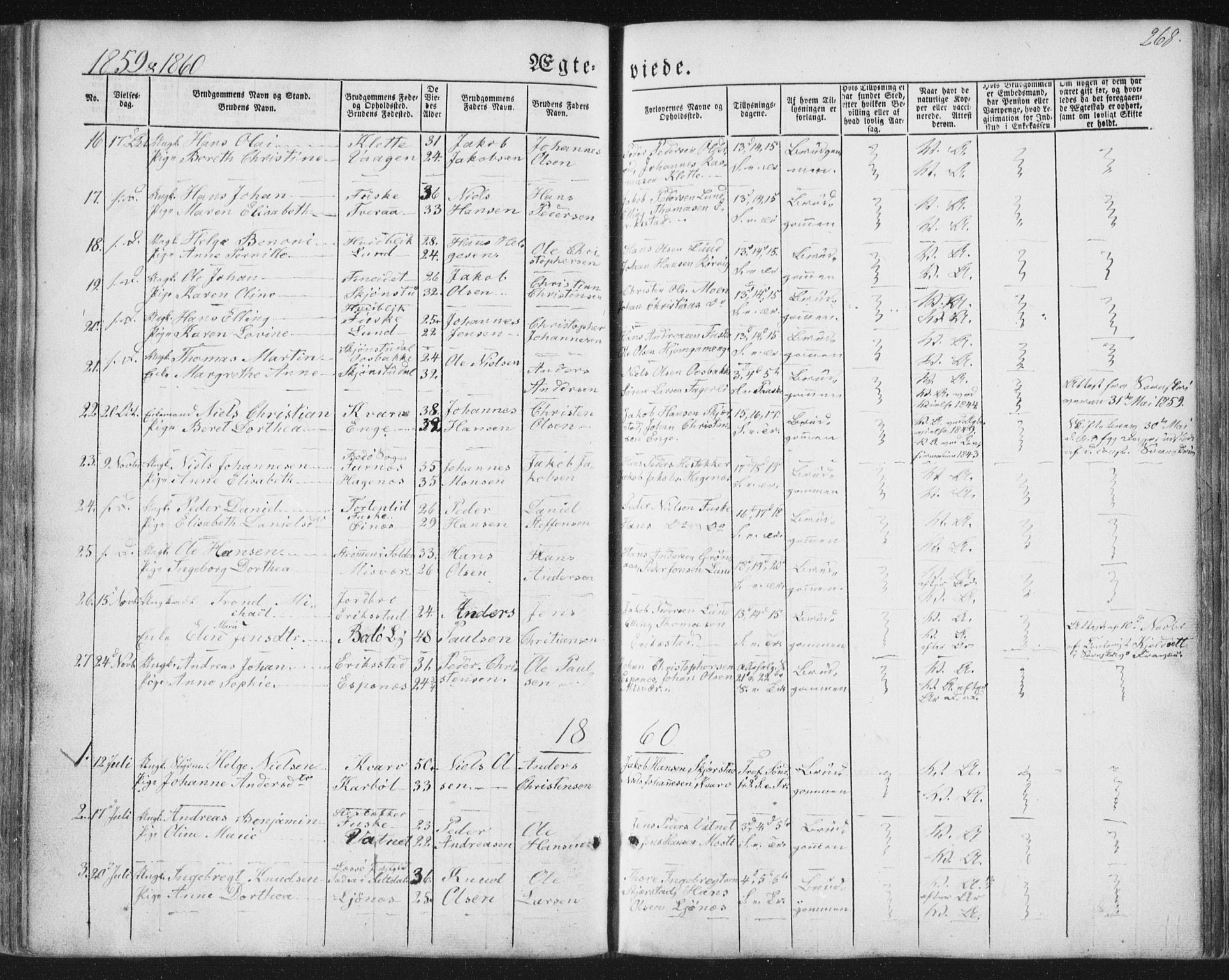 Ministerialprotokoller, klokkerbøker og fødselsregistre - Nordland, SAT/A-1459/852/L0738: Parish register (official) no. 852A08, 1849-1865, p. 268