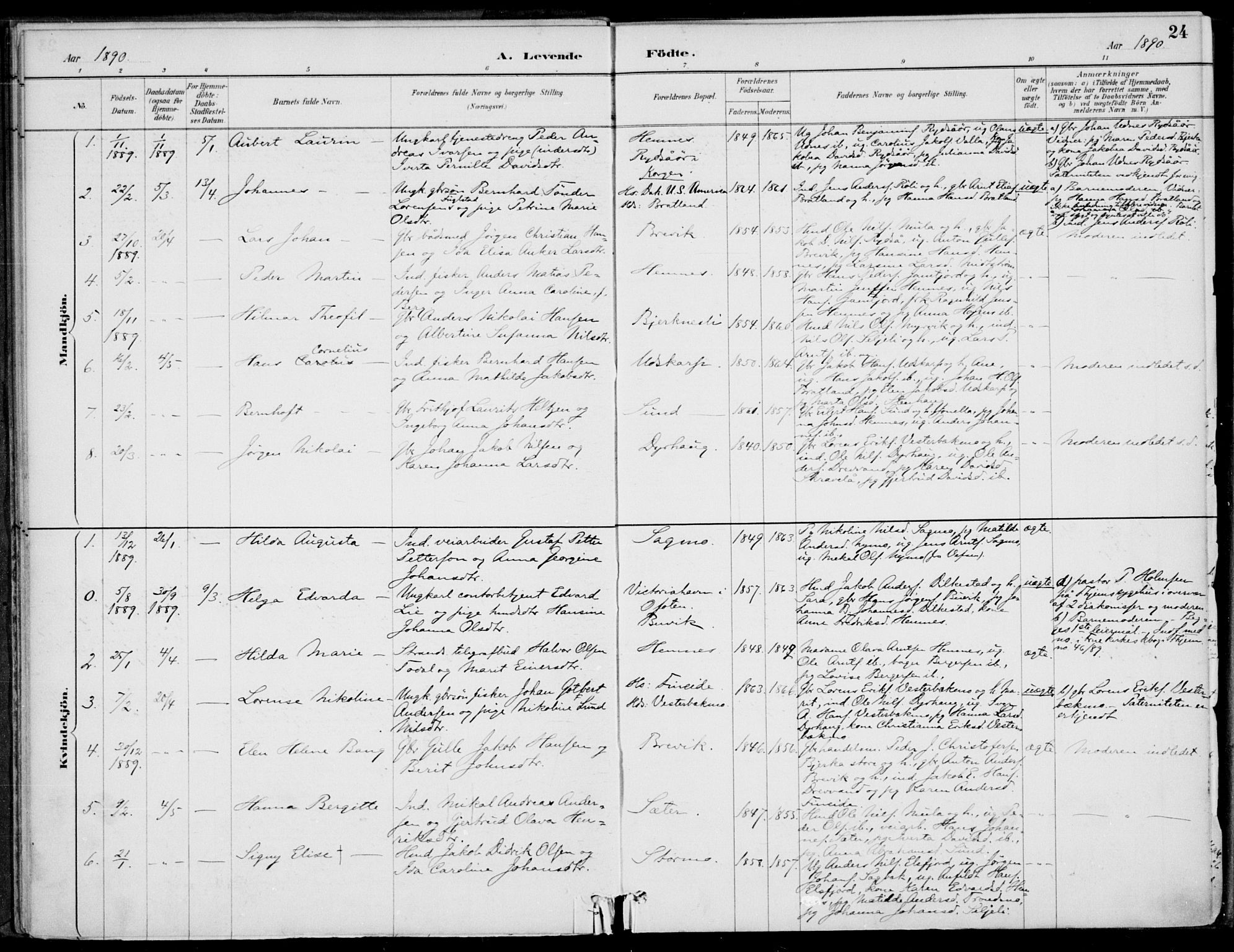 Ministerialprotokoller, klokkerbøker og fødselsregistre - Nordland, SAT/A-1459/825/L0362: Parish register (official) no. 825A16, 1886-1908, p. 24