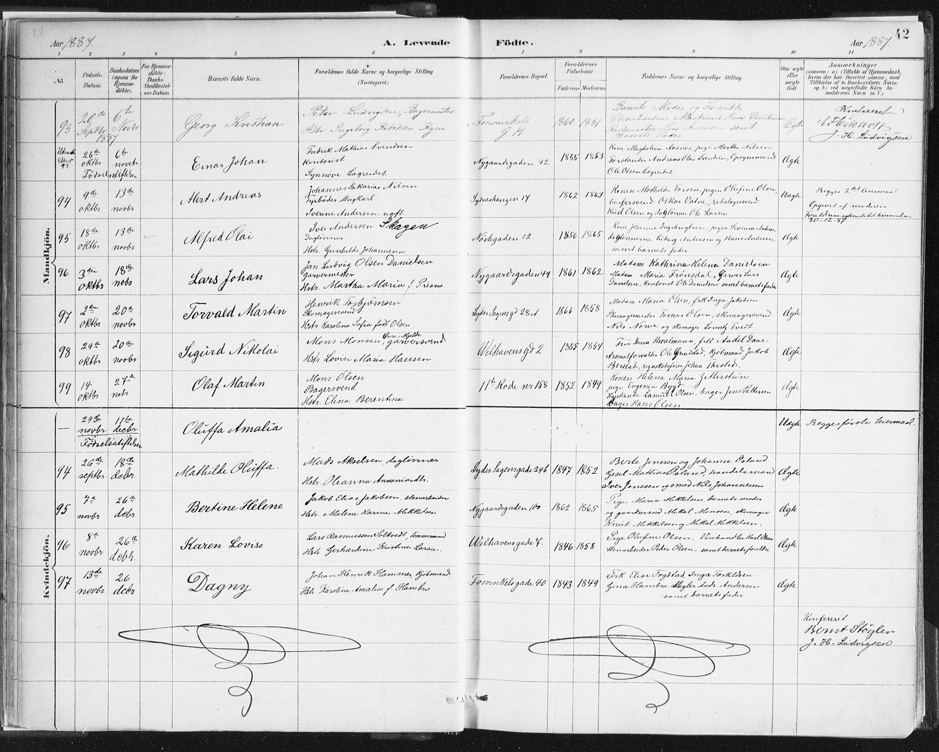 Johanneskirken sokneprestembete, SAB/A-76001/H/Haa/L0001: Parish register (official) no. A 1, 1885-1900, p. 42