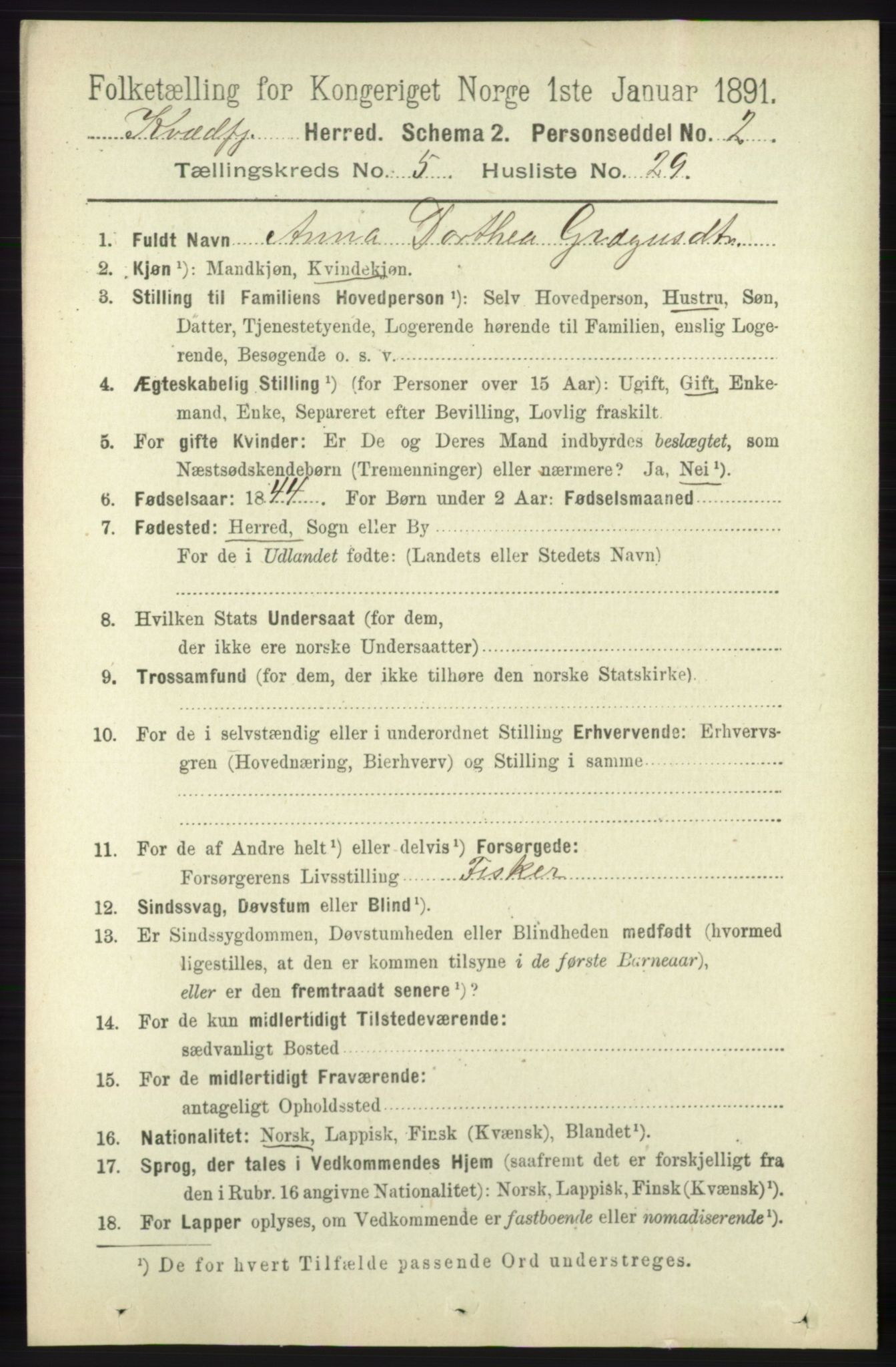 RA, 1891 census for 1911 Kvæfjord, 1891, p. 3042