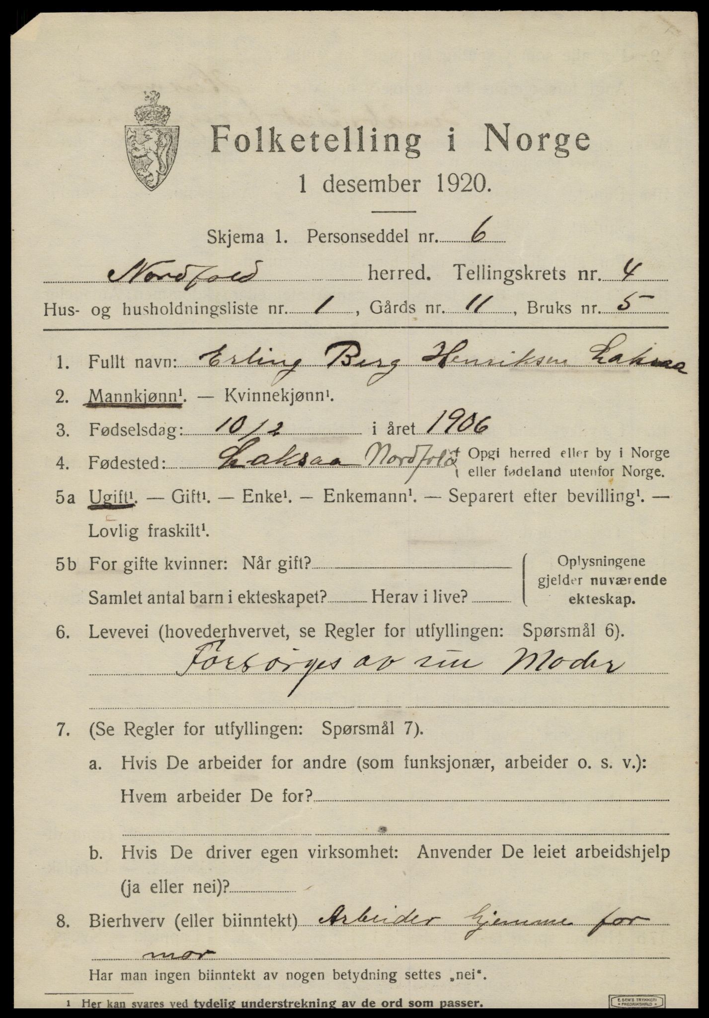 SAT, 1920 census for Nordfold, 1920, p. 1977