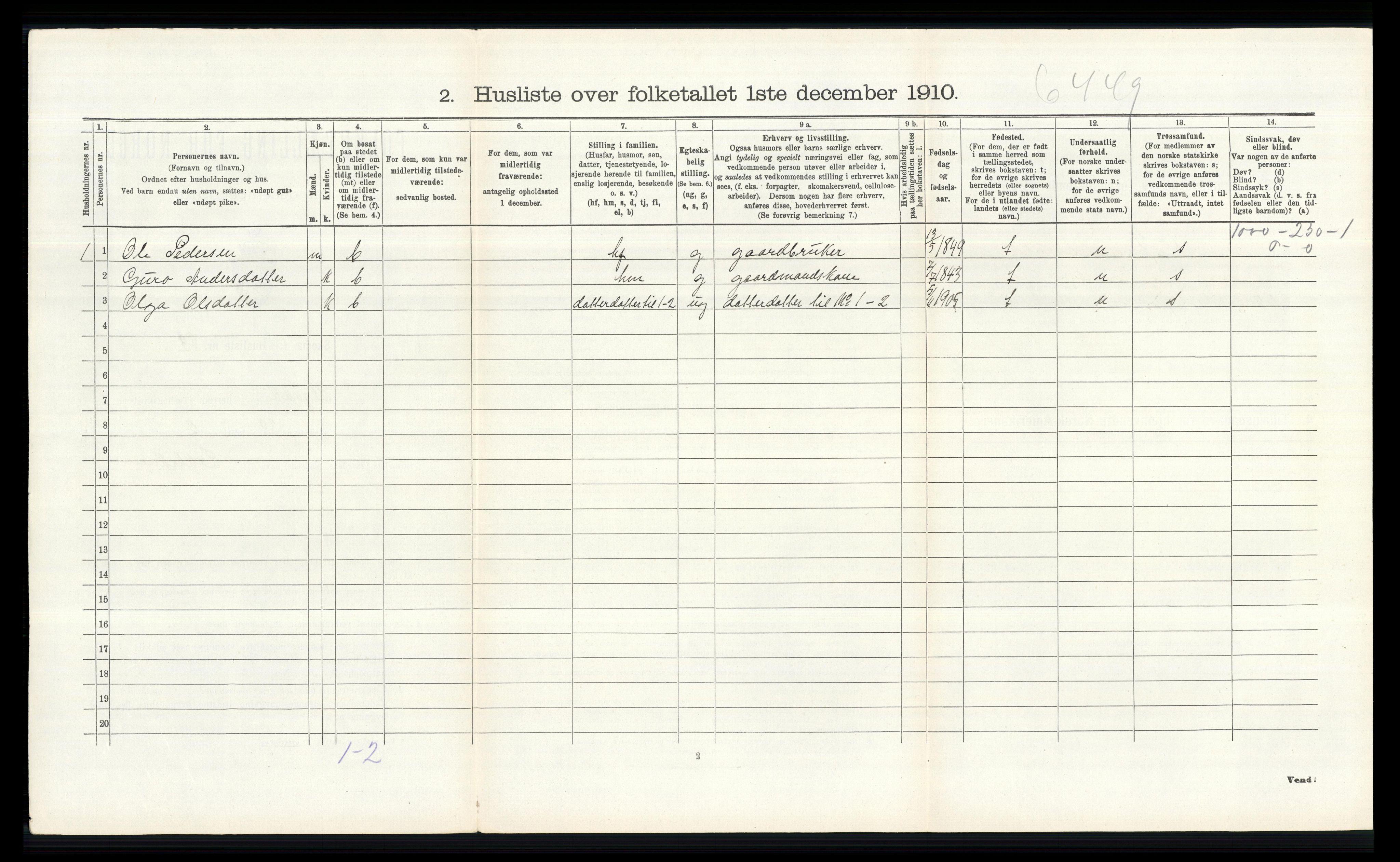 RA, 1910 census for Skjåk, 1910, p. 509