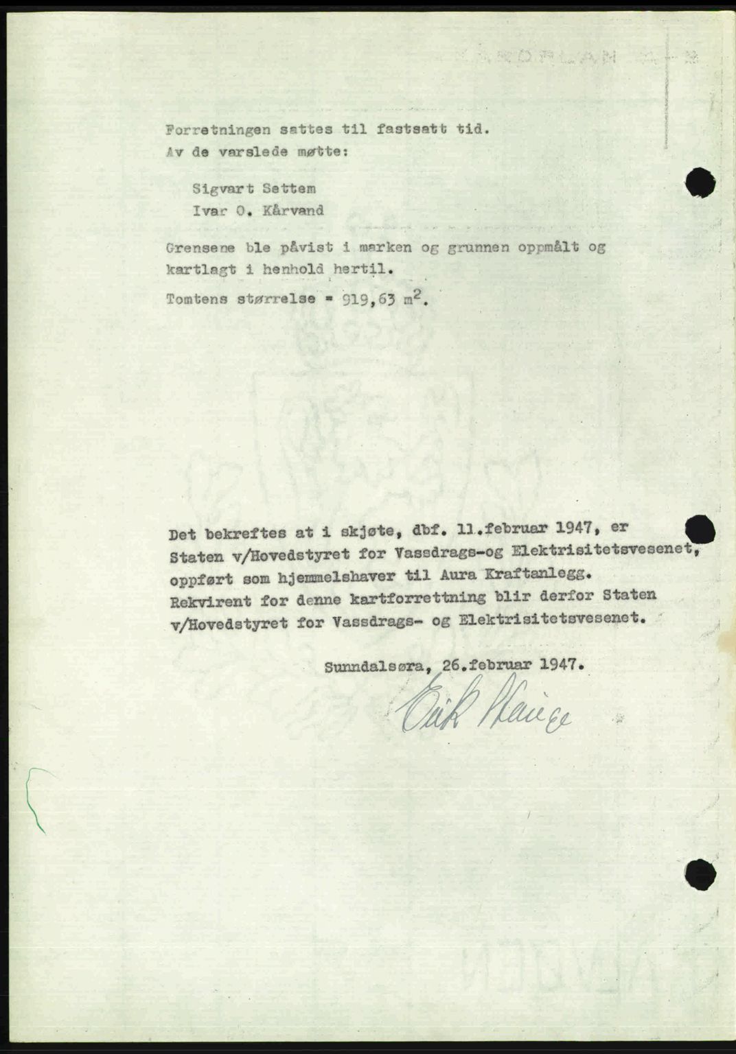 Nordmøre sorenskriveri, AV/SAT-A-4132/1/2/2Ca: Mortgage book no. A104, 1947-1947, Diary no: : 516/1947