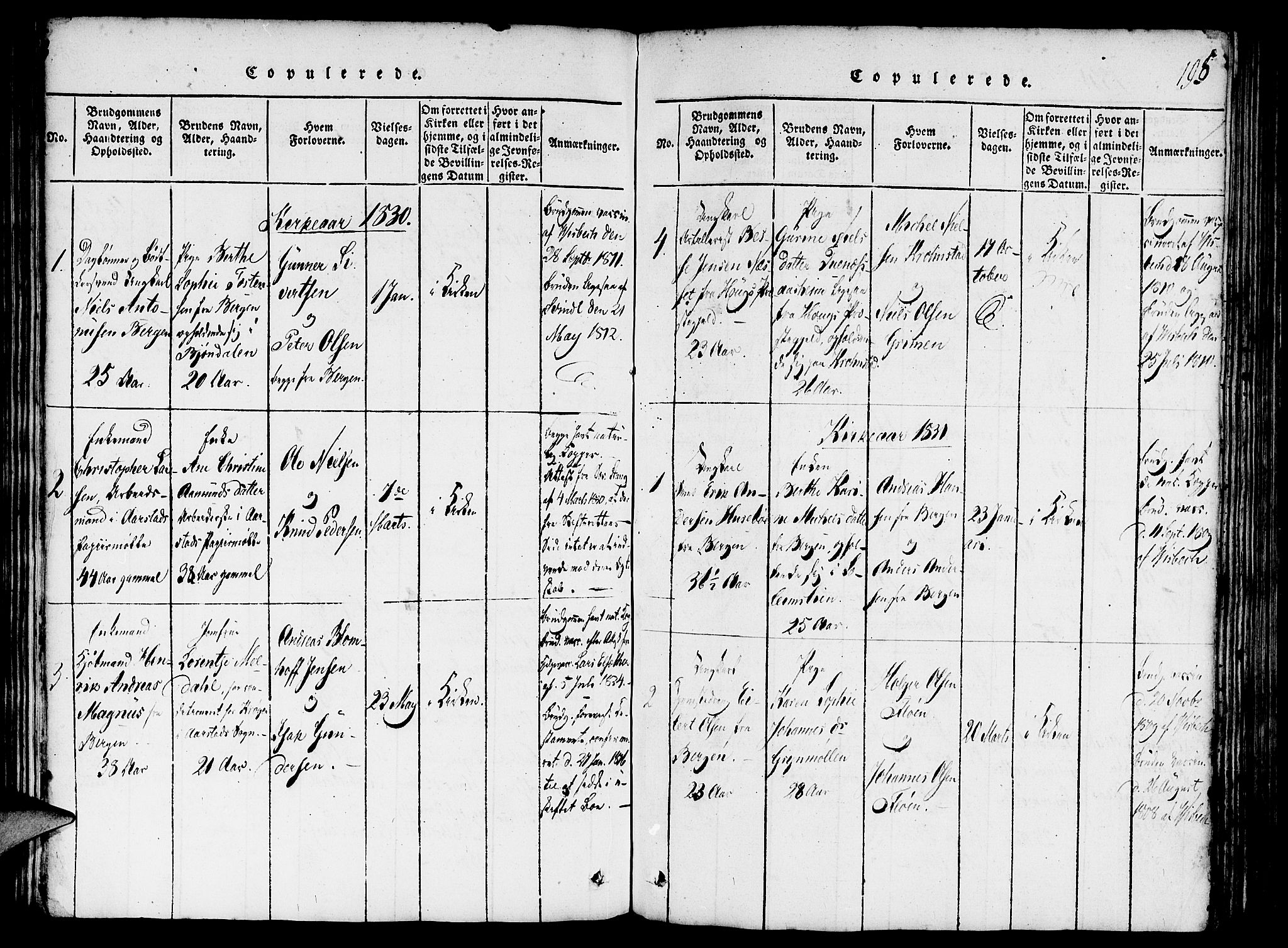 St. Jørgens hospital og Årstad sokneprestembete, AV/SAB-A-99934: Parish register (official) no. A 3, 1815-1843, p. 195