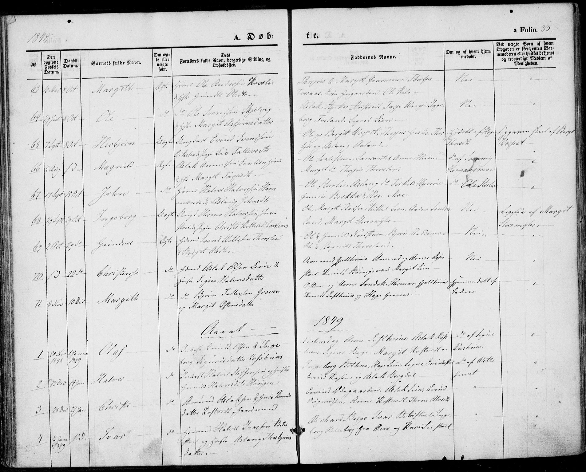 Vinje kirkebøker, SAKO/A-312/F/Fa/L0004: Parish register (official) no. I 4, 1843-1869, p. 33