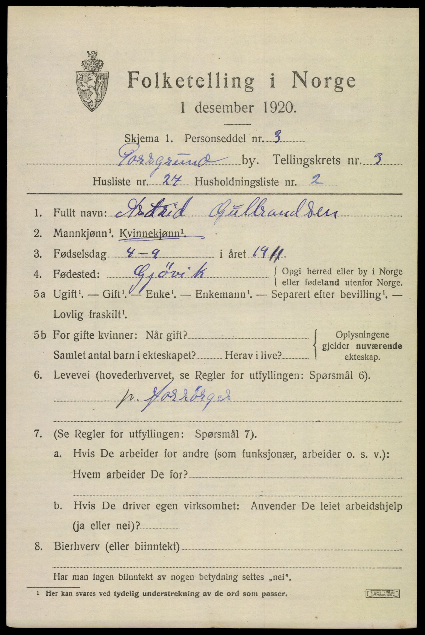 SAKO, 1920 census for Porsgrunn, 1920, p. 14771