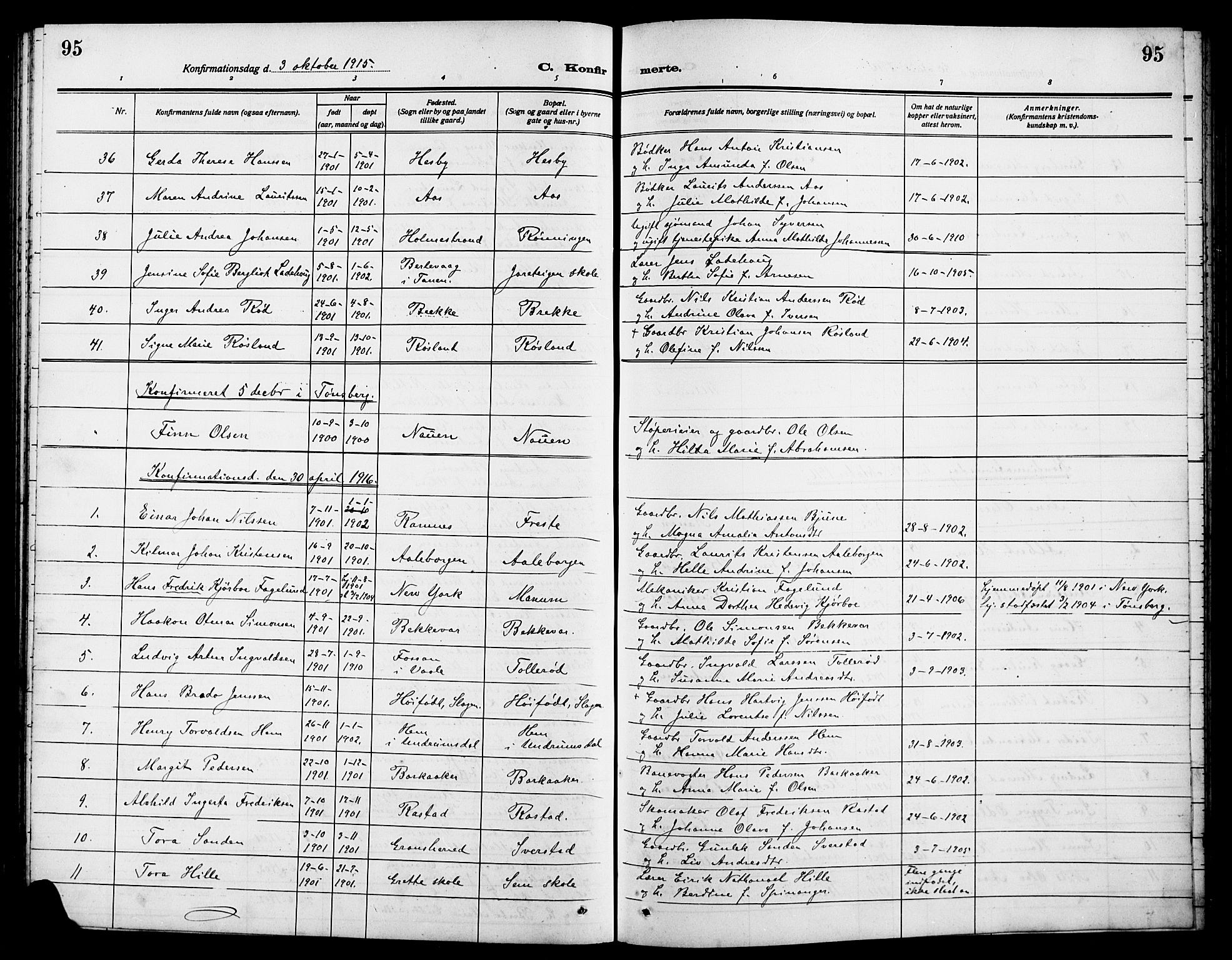 Sem kirkebøker, SAKO/A-5/G/Ga/L0007: Parish register (copy) no. I 7, 1909-1924, p. 95