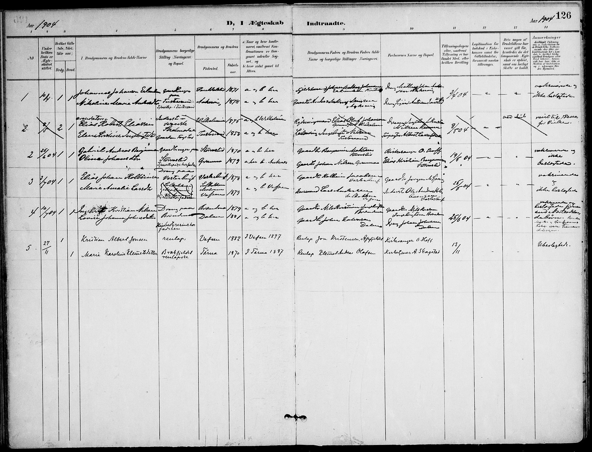 Ministerialprotokoller, klokkerbøker og fødselsregistre - Nordland, AV/SAT-A-1459/823/L0326: Parish register (official) no. 823A03, 1899-1919, p. 126