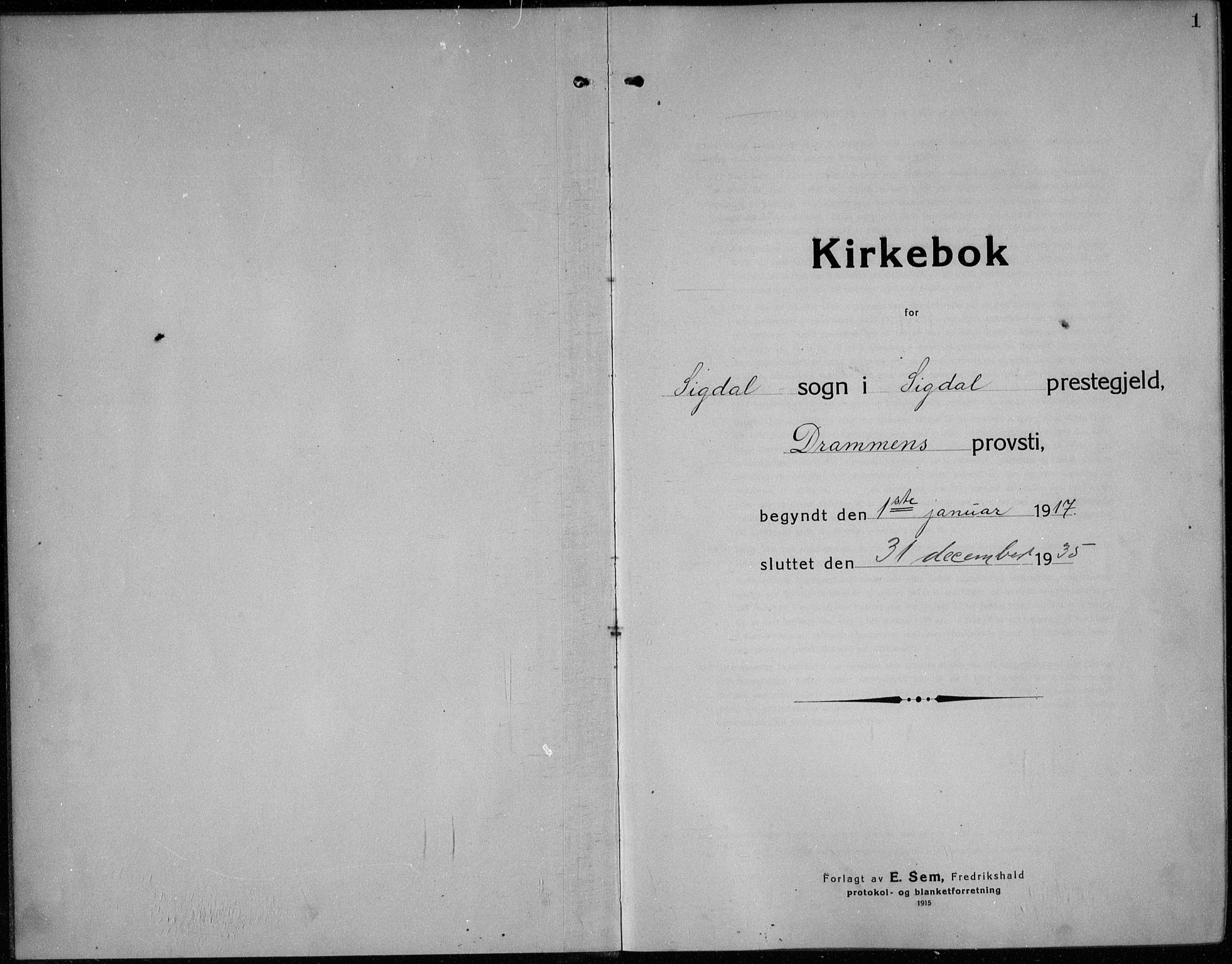 Sigdal kirkebøker, AV/SAKO-A-245/G/Ga/L0007: Parish register (copy) no. I 7, 1917-1935, p. 1