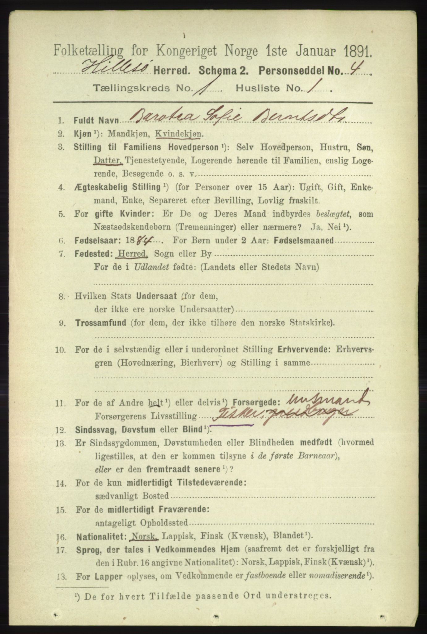 RA, 1891 census for 1930 Hillesøy, 1891, p. 89