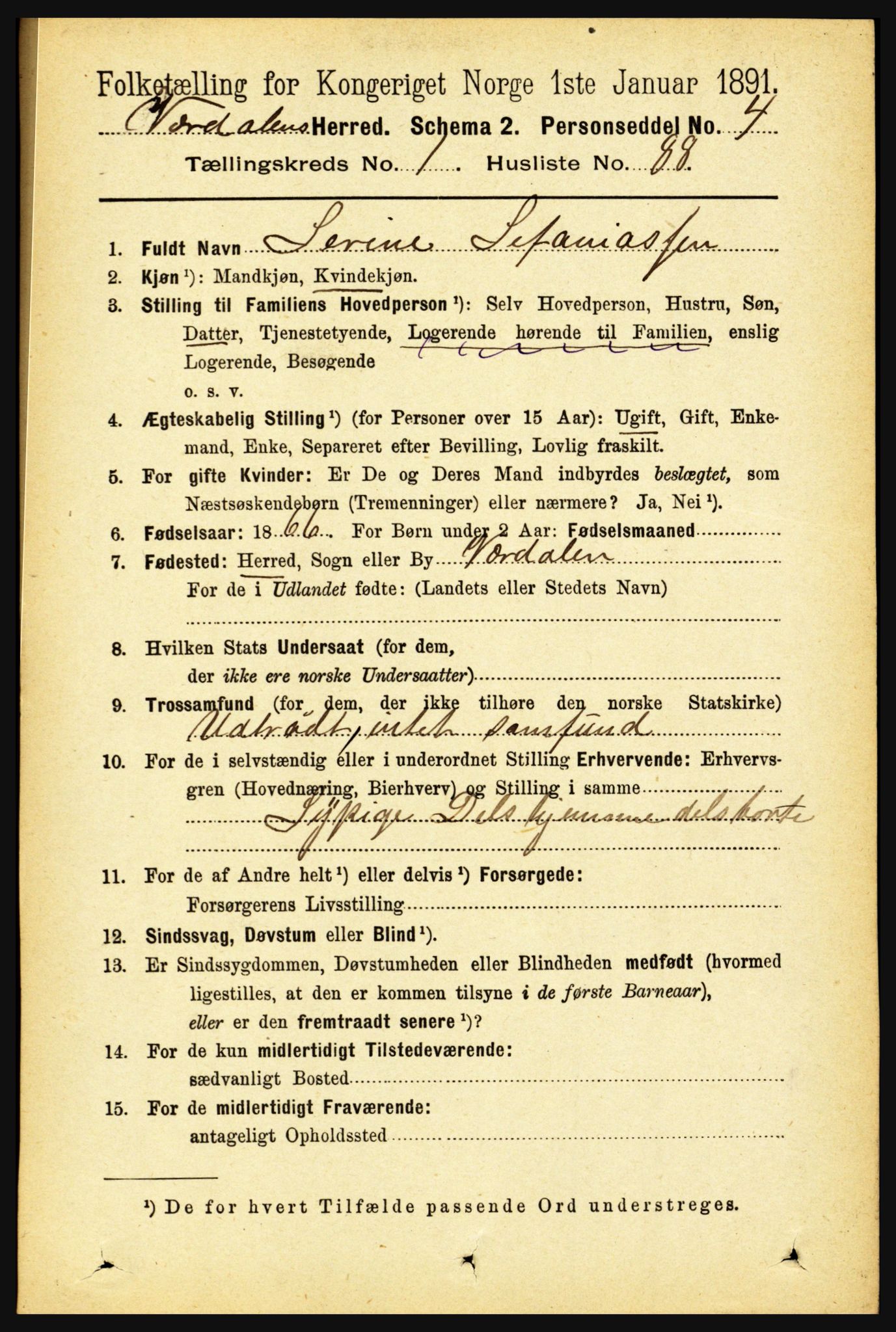 RA, 1891 census for 1721 Verdal, 1891, p. 605