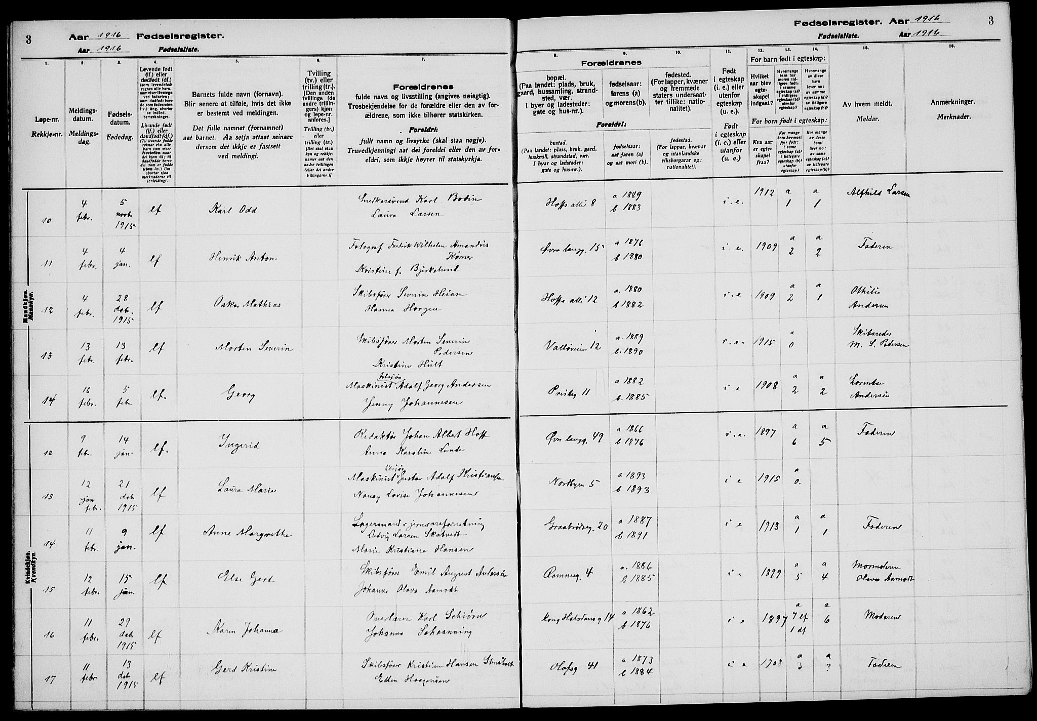 Tønsberg kirkebøker, AV/SAKO-A-330/J/Ja/L0001: Birth register no. 1, 1916-1922, p. 3