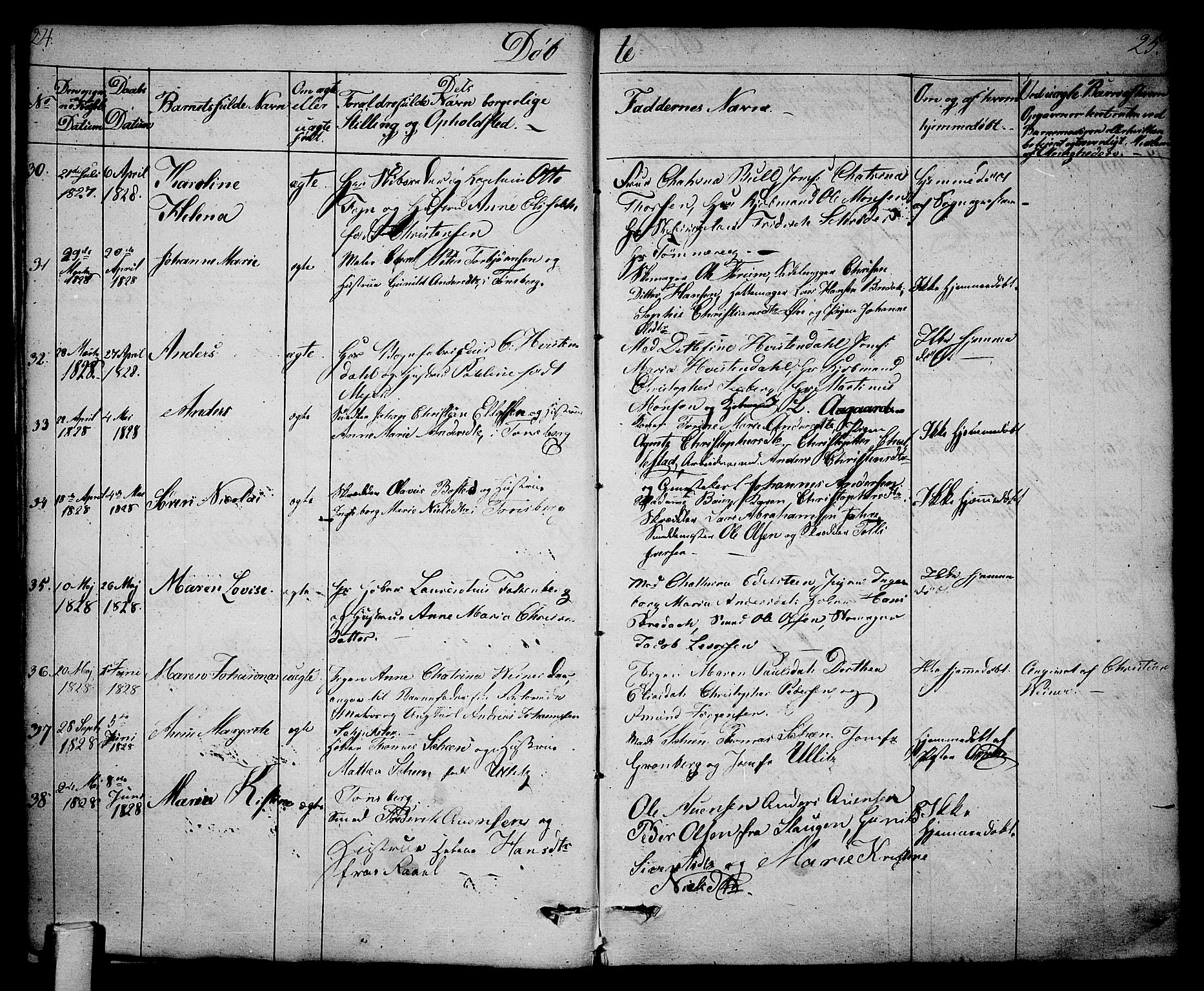 Tønsberg kirkebøker, AV/SAKO-A-330/F/Fa/L0005: Parish register (official) no. I 5, 1827-1836, p. 24-25