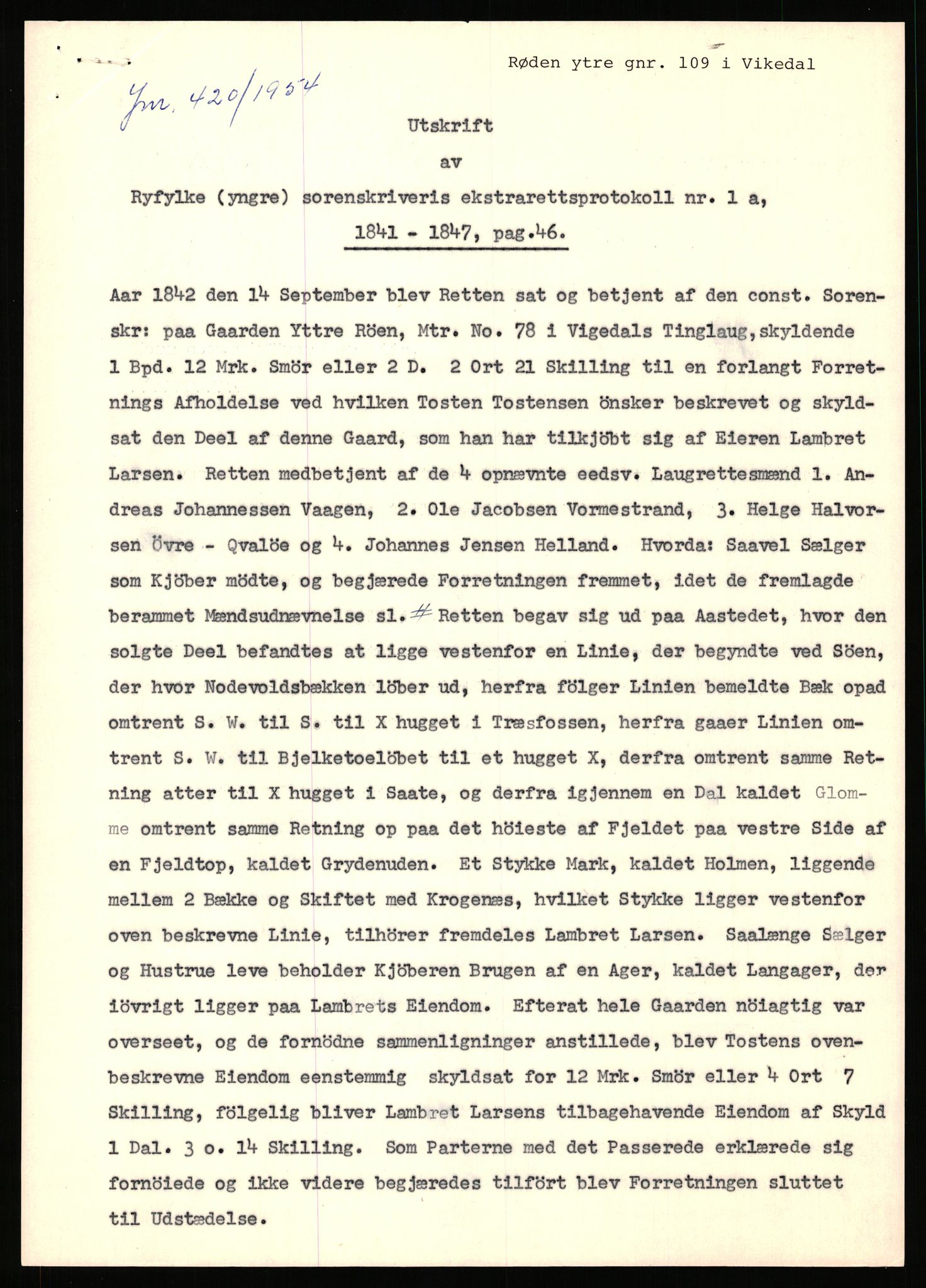 Statsarkivet i Stavanger, SAST/A-101971/03/Y/Yj/L0071: Avskrifter sortert etter gårdsnavn: Røden lille - Røvær, 1750-1930, p. 36