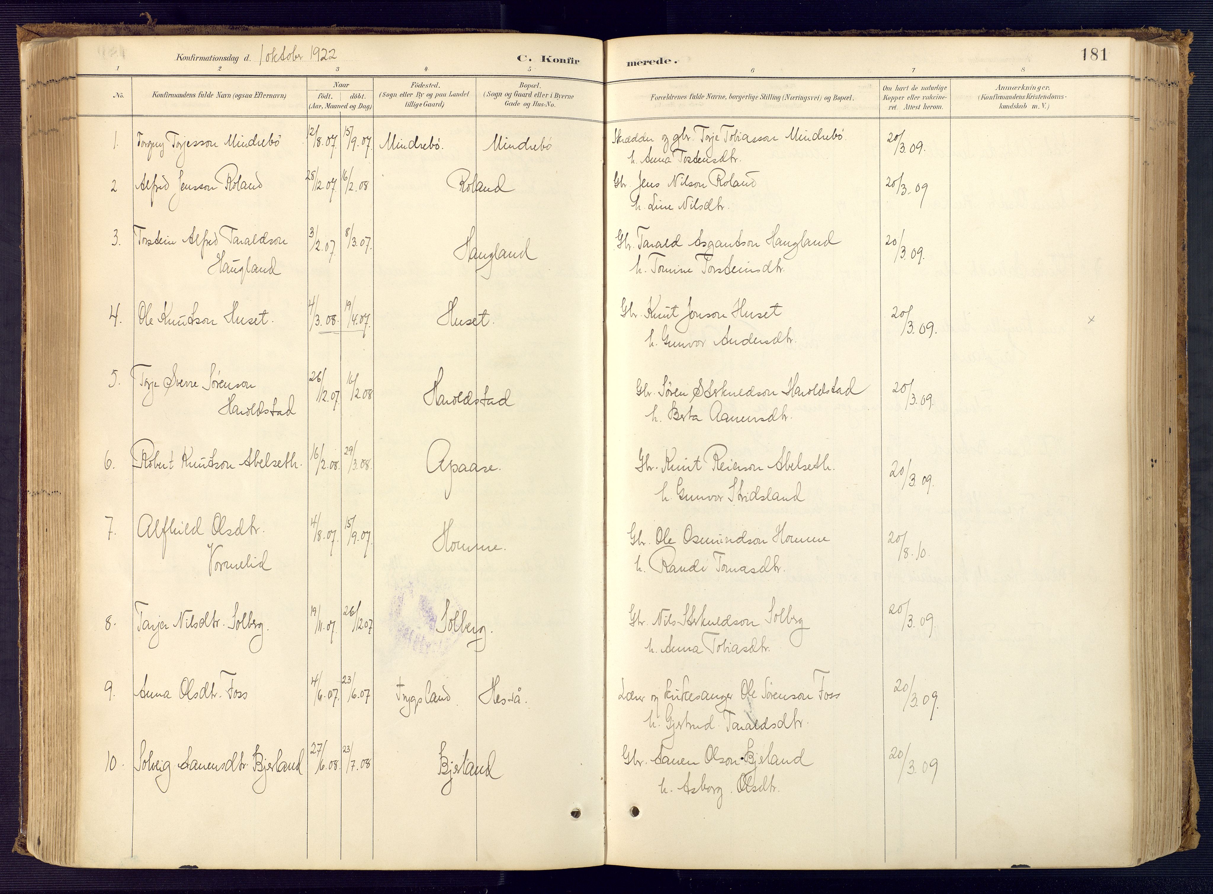 Bjelland sokneprestkontor, SAK/1111-0005/F/Fa/Faa/L0004: Parish register (official) no. A 4, 1887-1923, p. 181