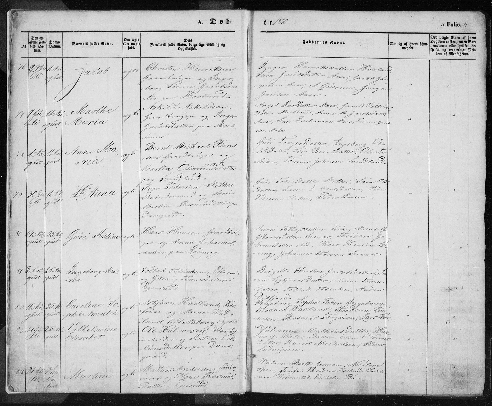 Eigersund sokneprestkontor, SAST/A-101807/S08/L0012: Parish register (official) no. A 12.1, 1850-1865, p. 4