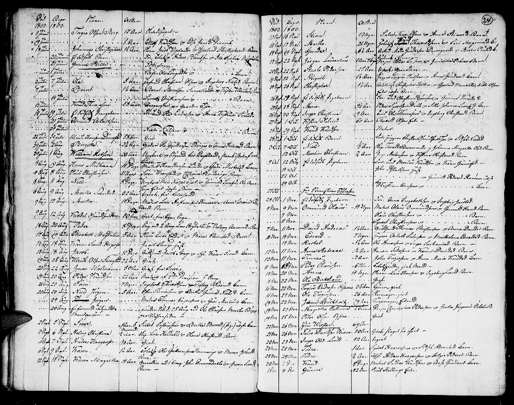 Kristiansand domprosti, SAK/1112-0006/F/Fa/L0006: Parish register (official) no. A 6, 1793-1818, p. 24