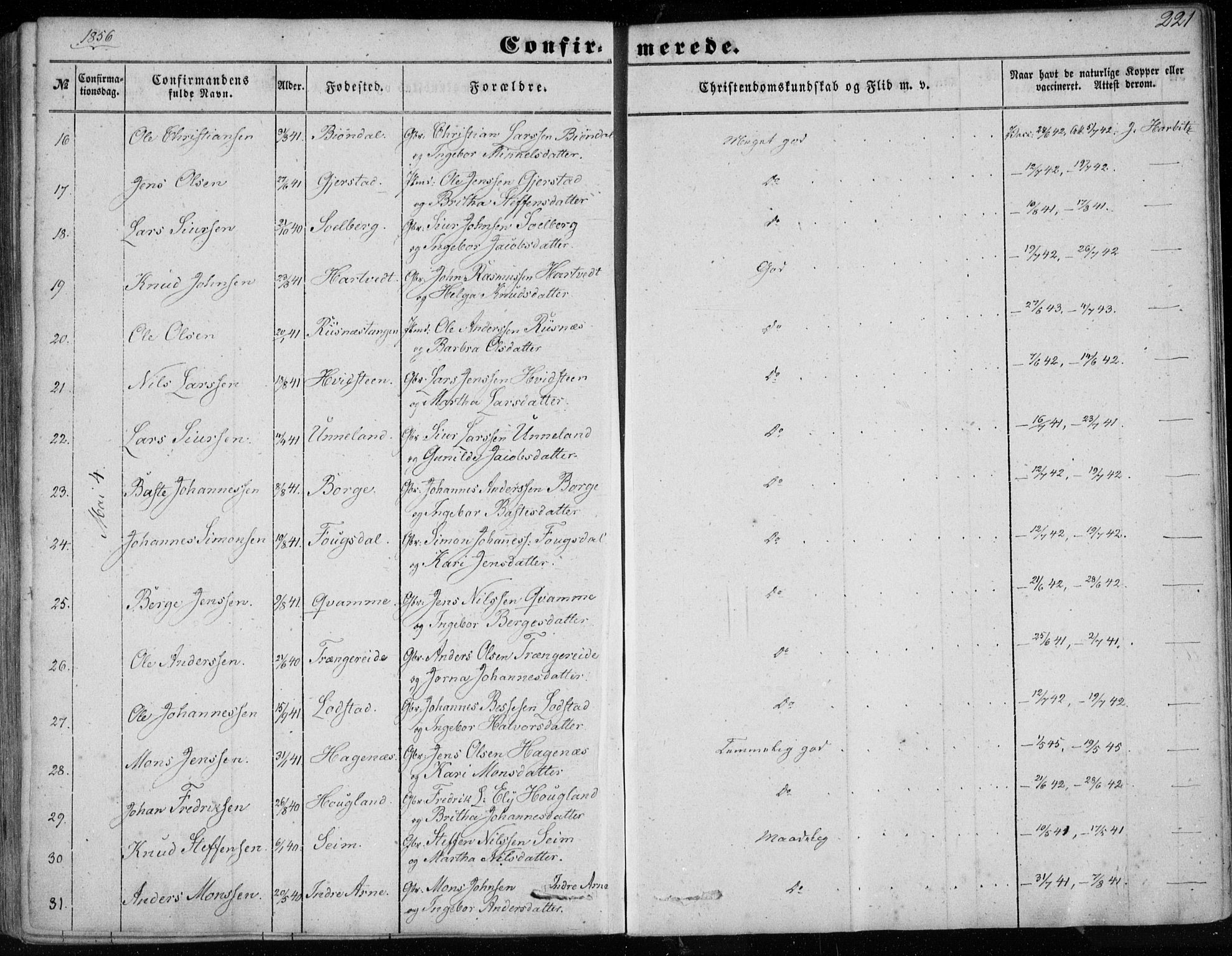 Haus sokneprestembete, SAB/A-75601/H/Haa: Parish register (official) no. A 16 I, 1848-1857, p. 221