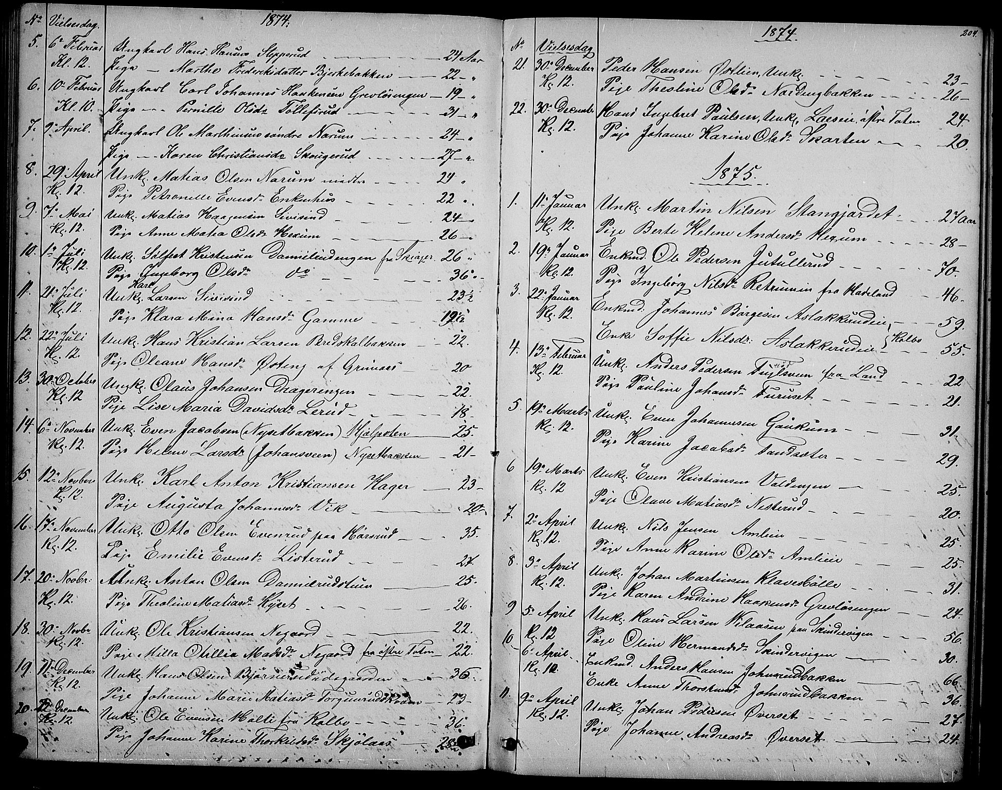 Vestre Toten prestekontor, AV/SAH-PREST-108/H/Ha/Hab/L0006: Parish register (copy) no. 6, 1870-1887, p. 204