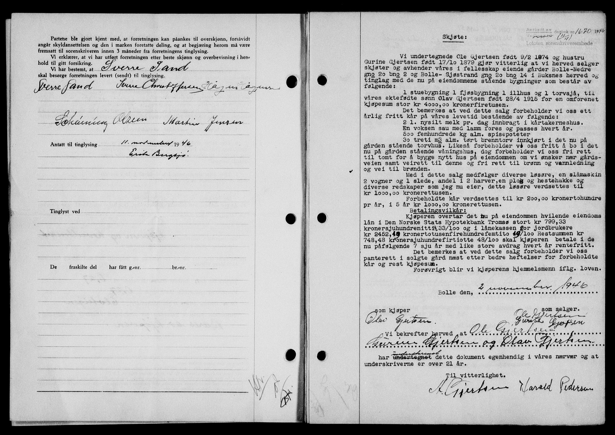 Lofoten sorenskriveri, SAT/A-0017/1/2/2C/L0015a: Mortgage book no. 15a, 1946-1947, Diary no: : 1670/1946
