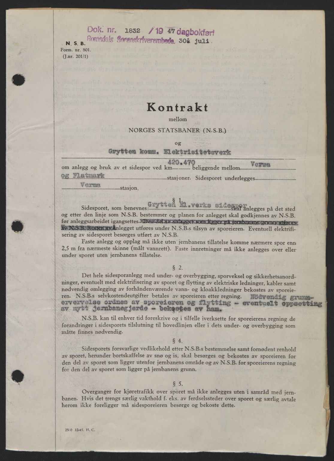 Romsdal sorenskriveri, AV/SAT-A-4149/1/2/2C: Mortgage book no. A23, 1947-1947, Diary no: : 1832/1947