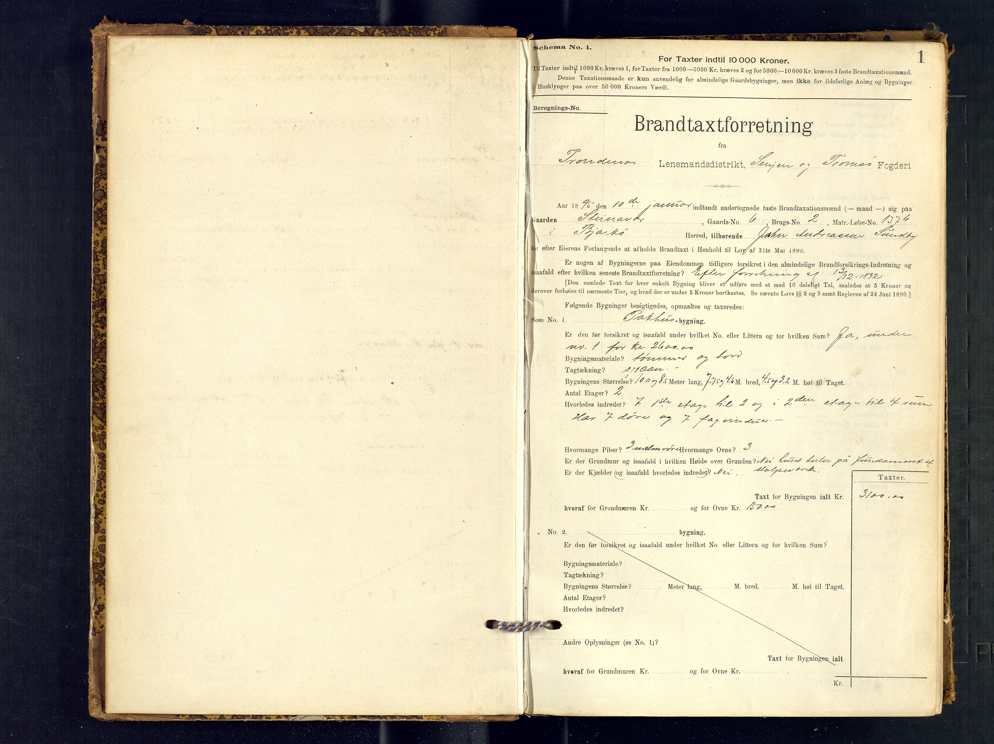 Harstad lensmannskontor, AV/SATØ-SATØ-10/F/Fr/Fra/L0596: Branntakstprotokoll (S). Merket I. Med register, 1893-1907, p. 1