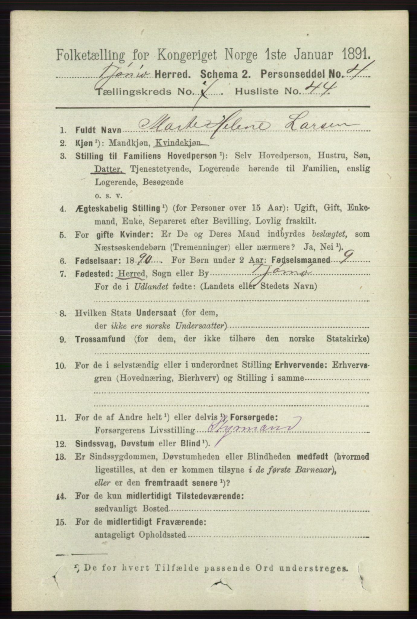 RA, 1891 census for 0723 Tjøme, 1891, p. 2712