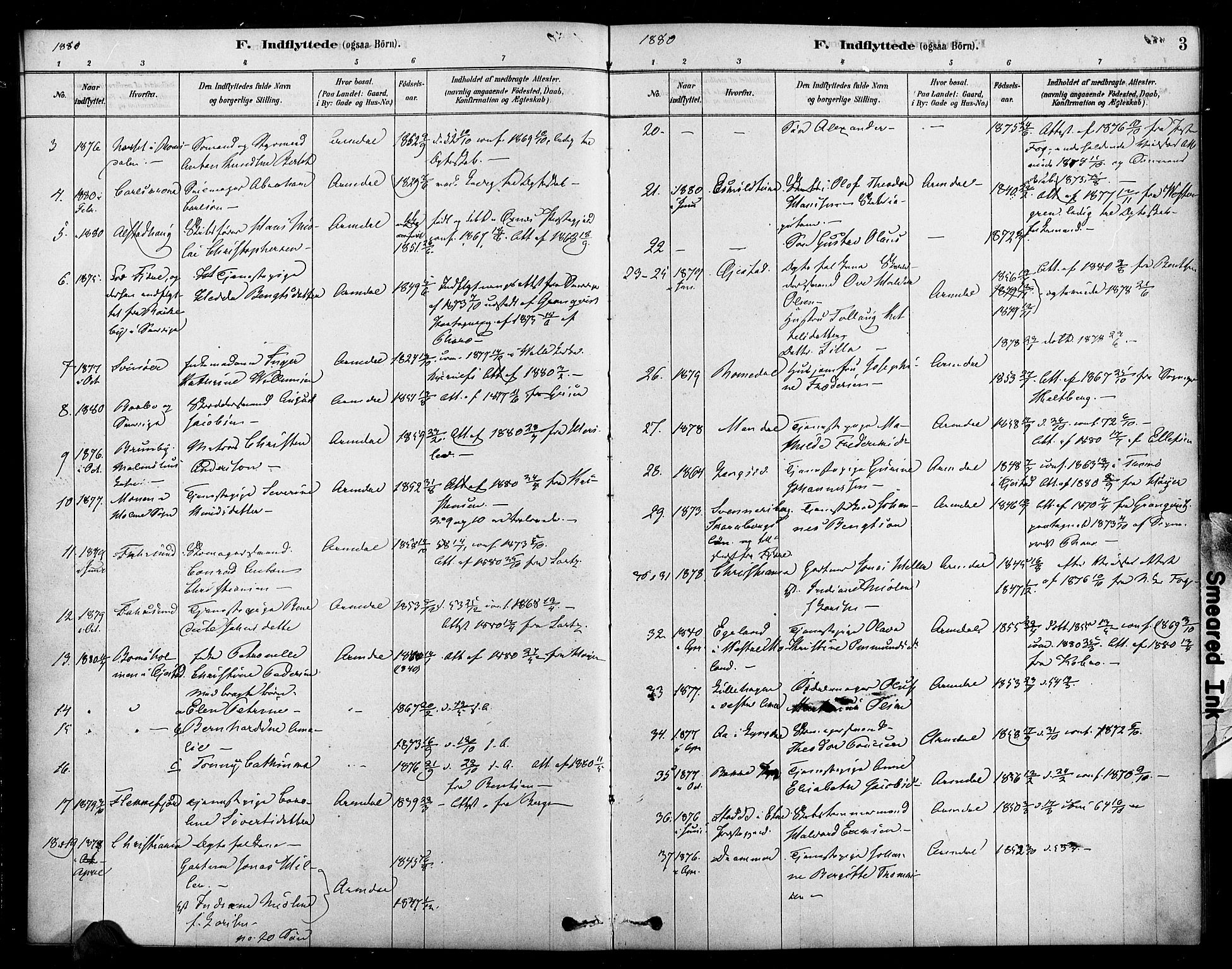 Arendal sokneprestkontor, Trefoldighet, AV/SAK-1111-0040/F/Fa/L0009: Parish register (official) no. A 9, 1878-1919, p. 3