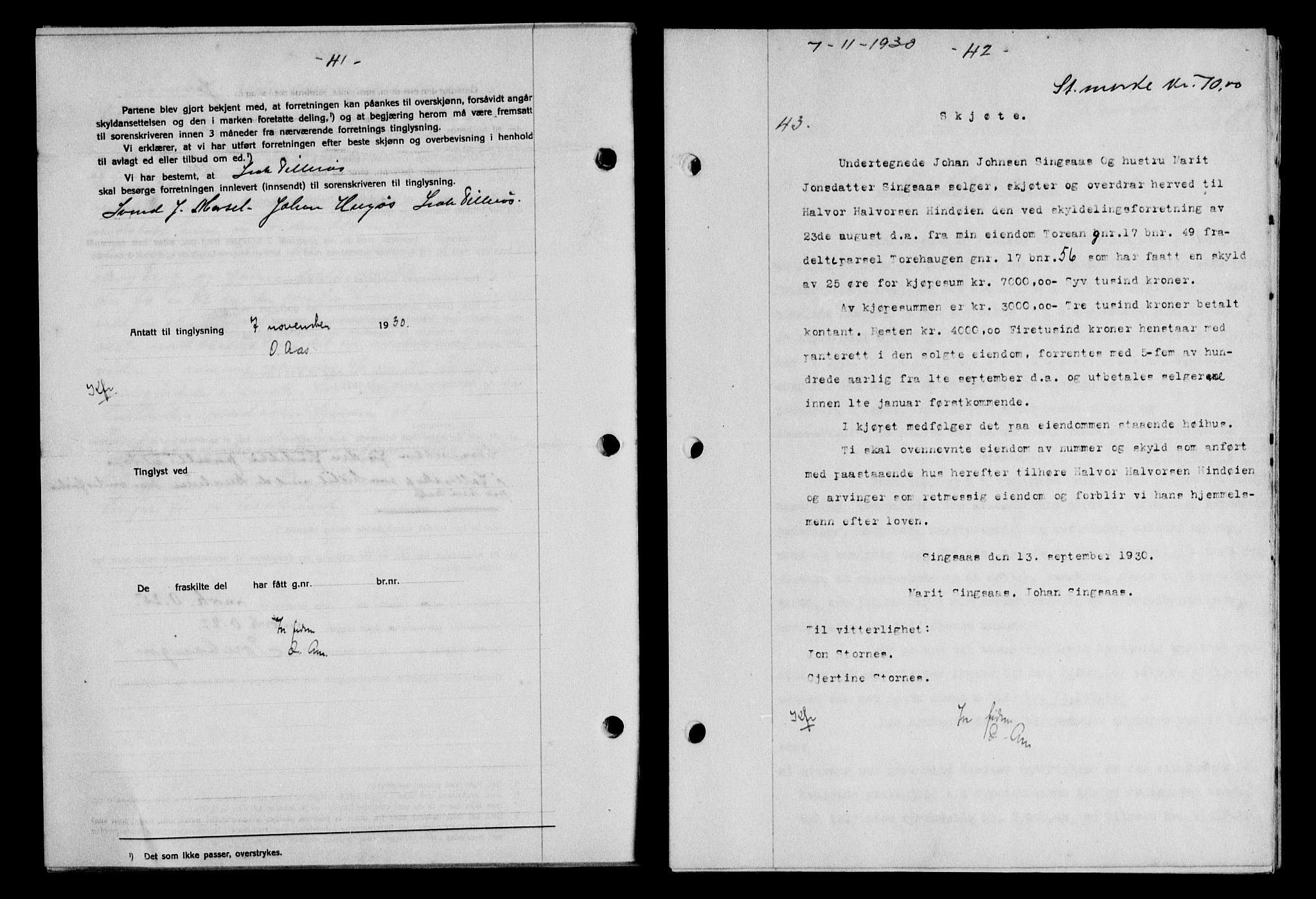 Gauldal sorenskriveri, SAT/A-0014/1/2/2C/L0041: Mortgage book no. 42-43, 1930-1931, Deed date: 07.11.1930