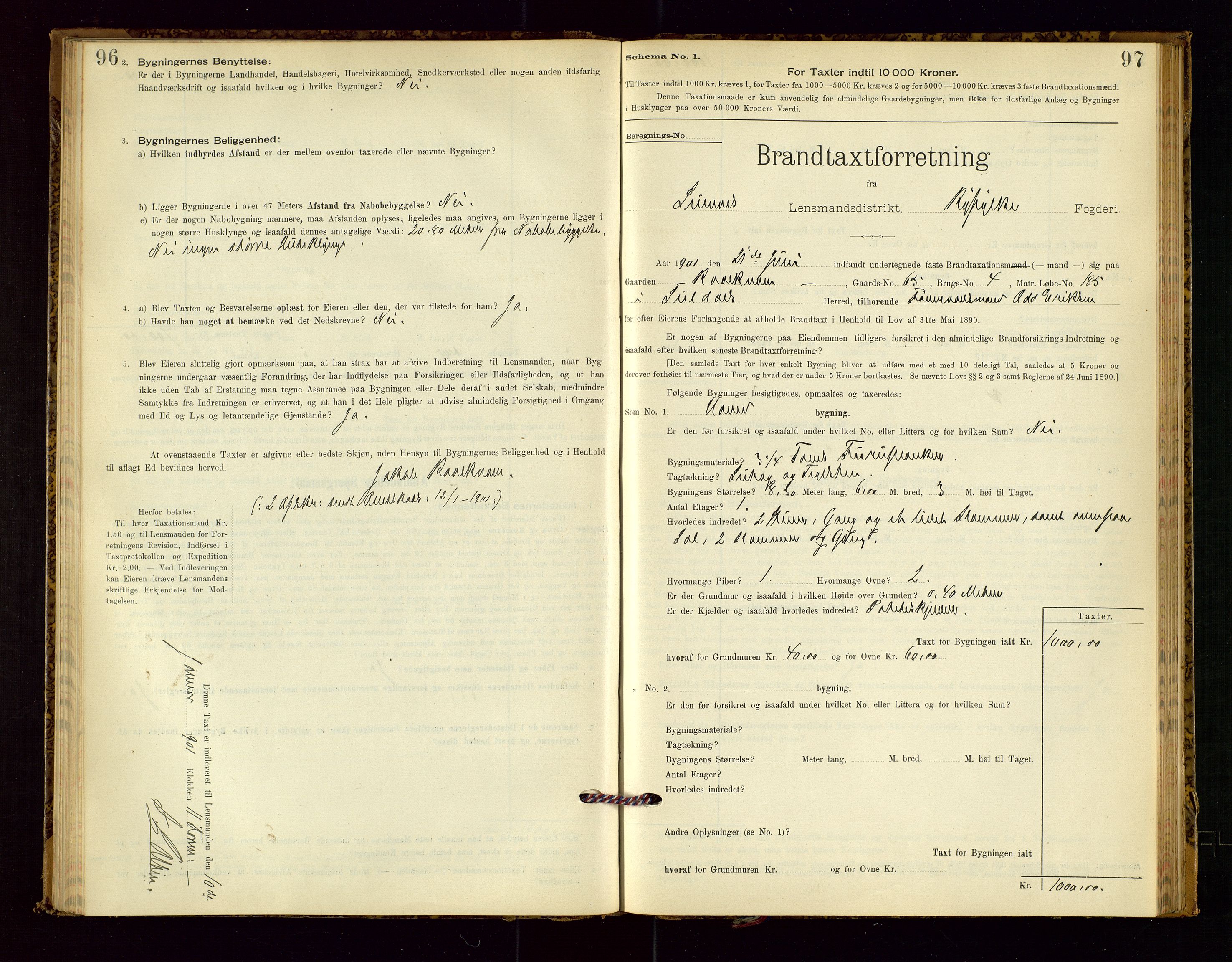 Suldal lensmannskontor, SAST/A-100419/Gob/L0001: "Brandtaxationsprotokol", 1894-1923, p. 96-97