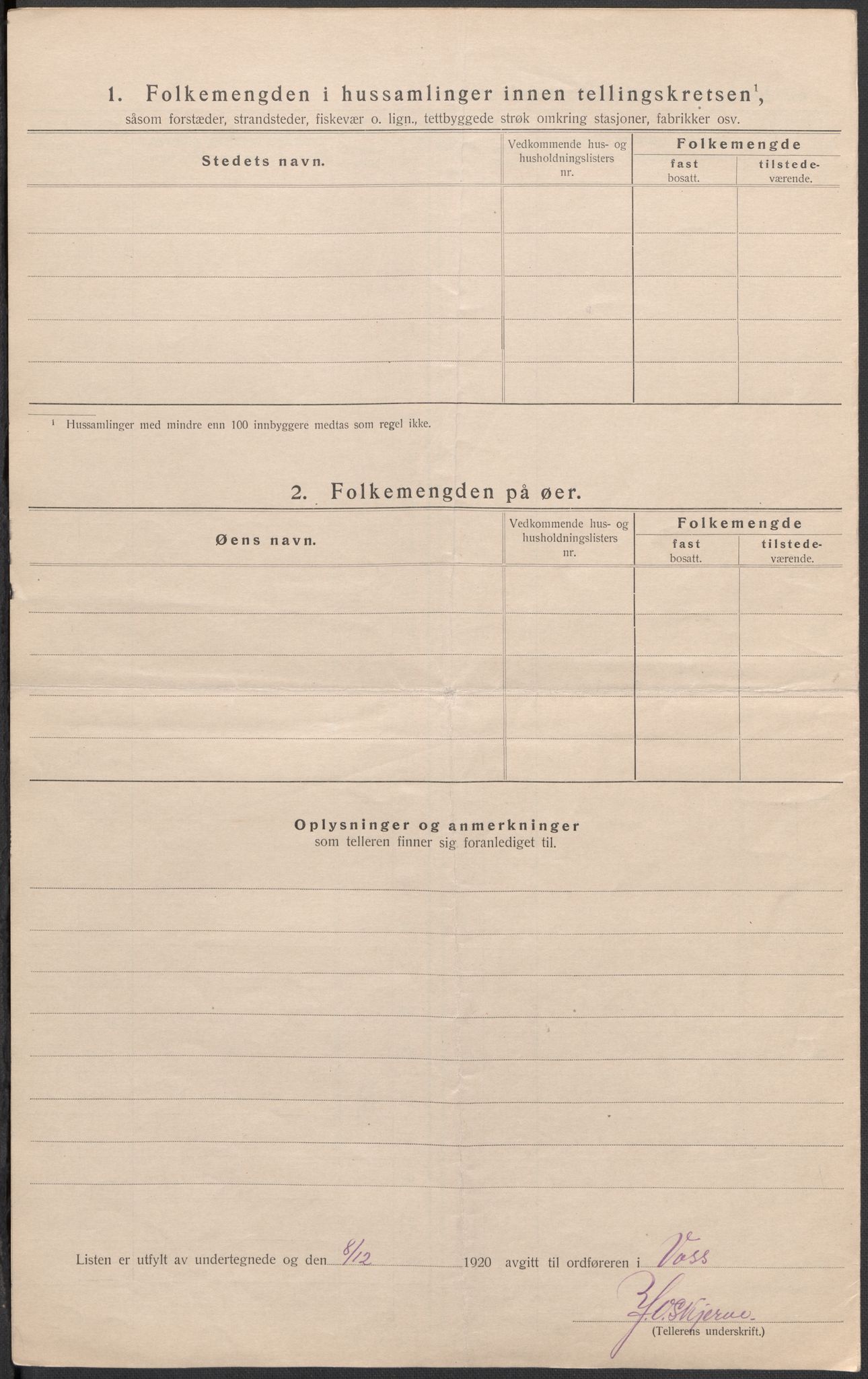 SAB, 1920 census for Voss, 1920, p. 61