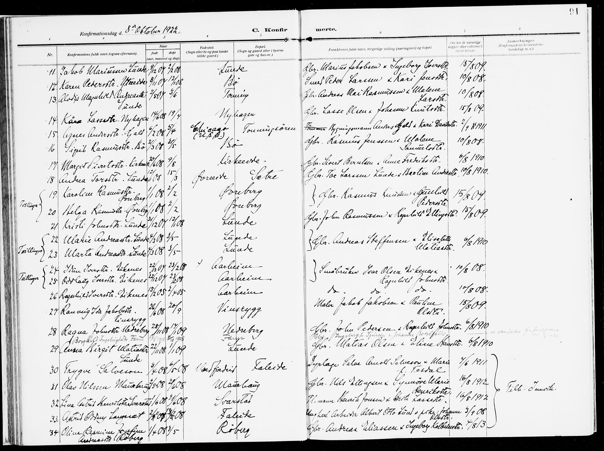 Stryn Sokneprestembete, AV/SAB-A-82501: Parish register (official) no. B 2, 1908-1936, p. 91