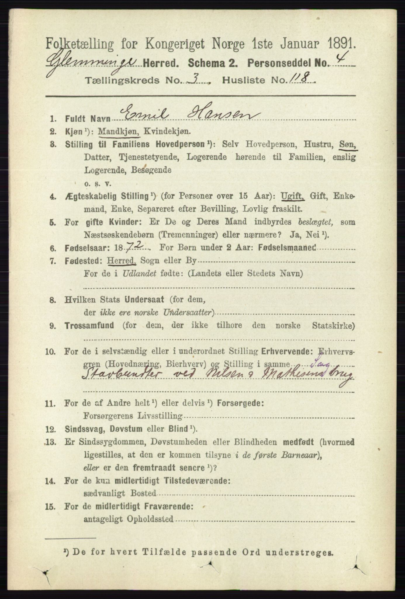 RA, 1891 census for 0132 Glemmen, 1891, p. 3087