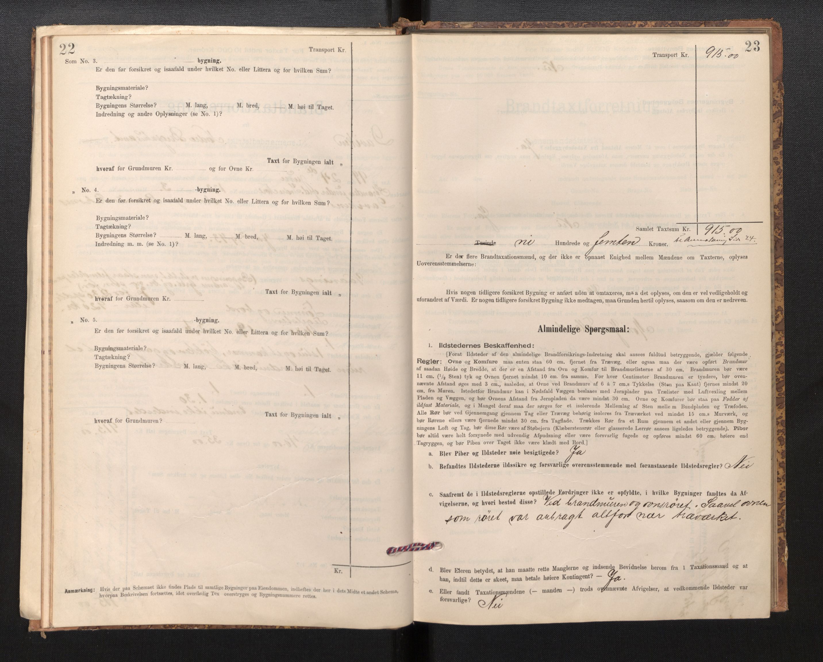 Lensmannen i Davik, SAB/A-26801/0012/L0004: Branntakstprotokoll, skjematakst, 1894-1915, p. 22-23