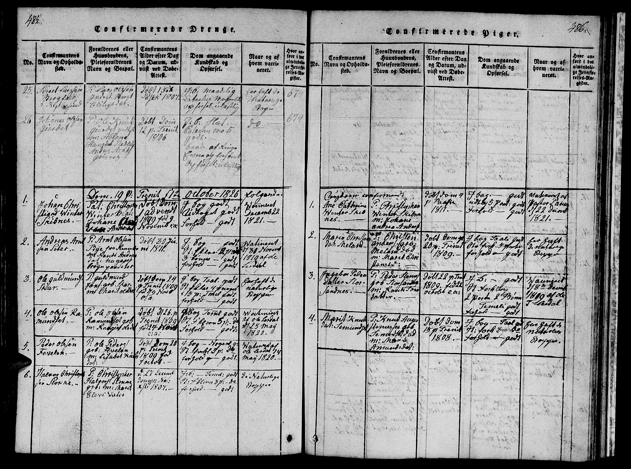 Ministerialprotokoller, klokkerbøker og fødselsregistre - Møre og Romsdal, AV/SAT-A-1454/578/L0908: Parish register (copy) no. 578C01, 1819-1837, p. 485-486