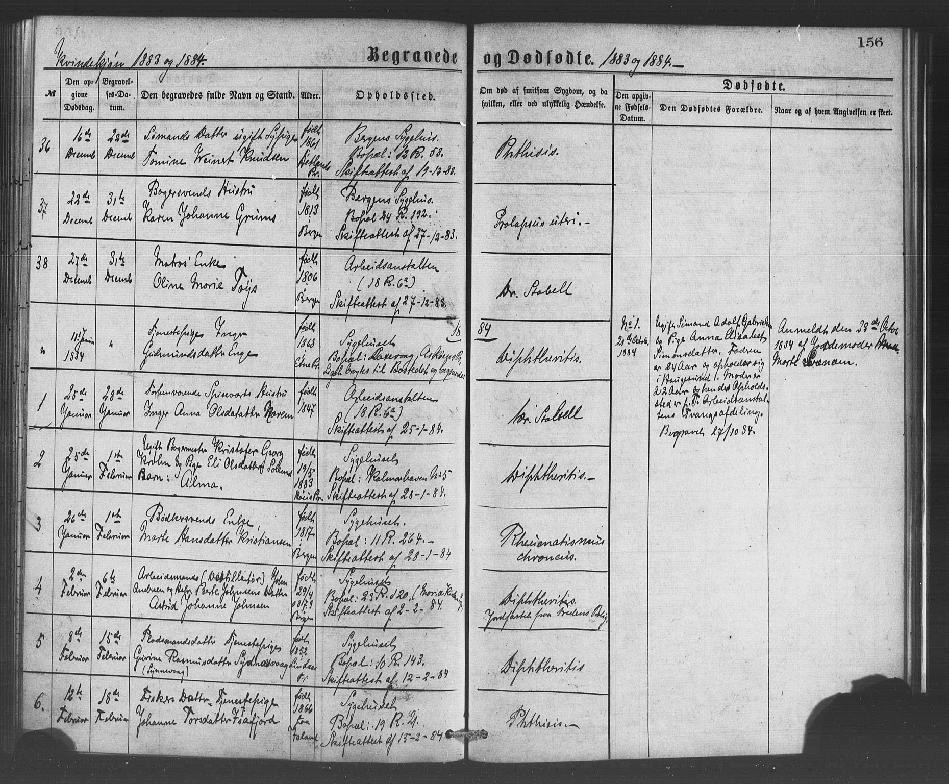 Bergen kommunale pleiehjem - stiftelsespresten, SAB/A-100281: Parish register (official) no. A 1, 1874-1886, p. 156