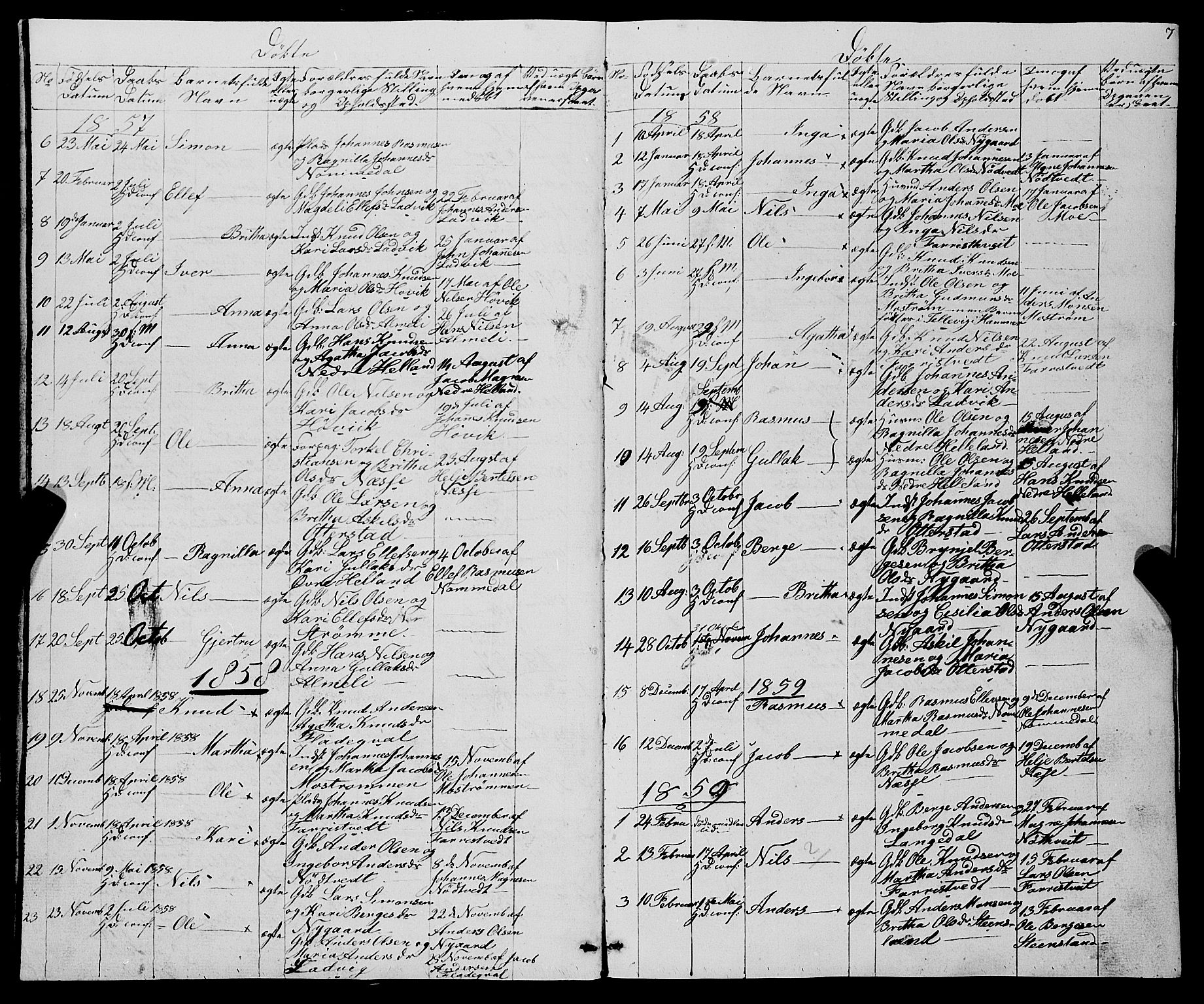 Osterfjorden Soknepresembete, AV/SAB-A-77301: Parish register (copy) no. B 1, 1851-1890, p. 7