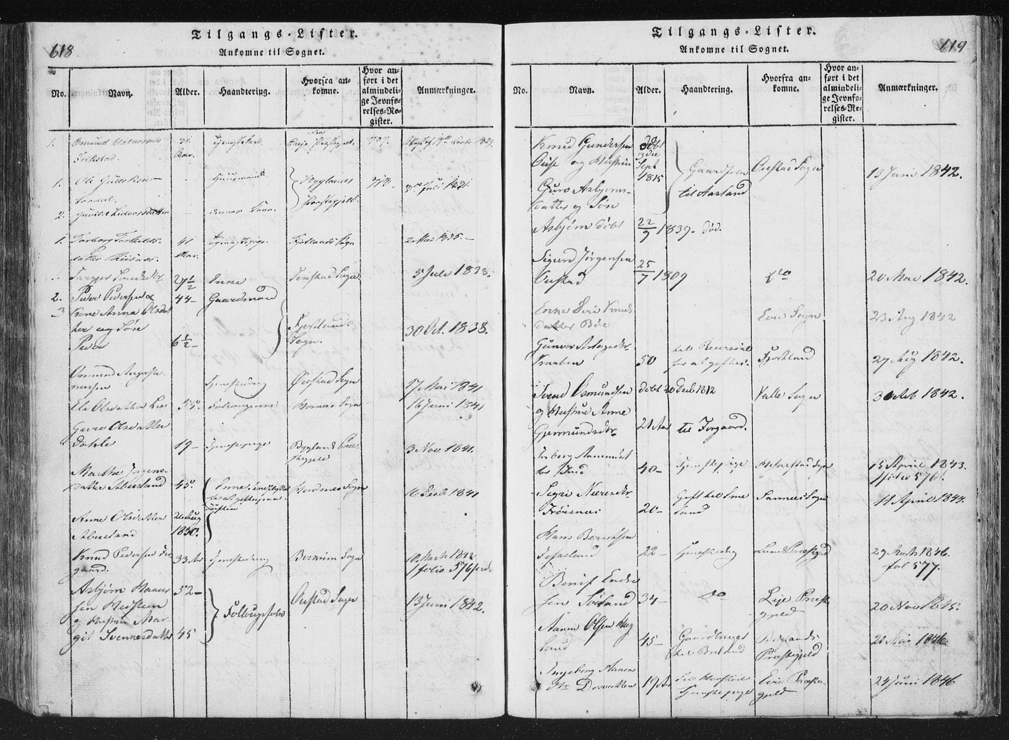 Åseral sokneprestkontor, SAK/1111-0051/F/Fa/L0001: Parish register (official) no. A 1, 1815-1853, p. 618-619