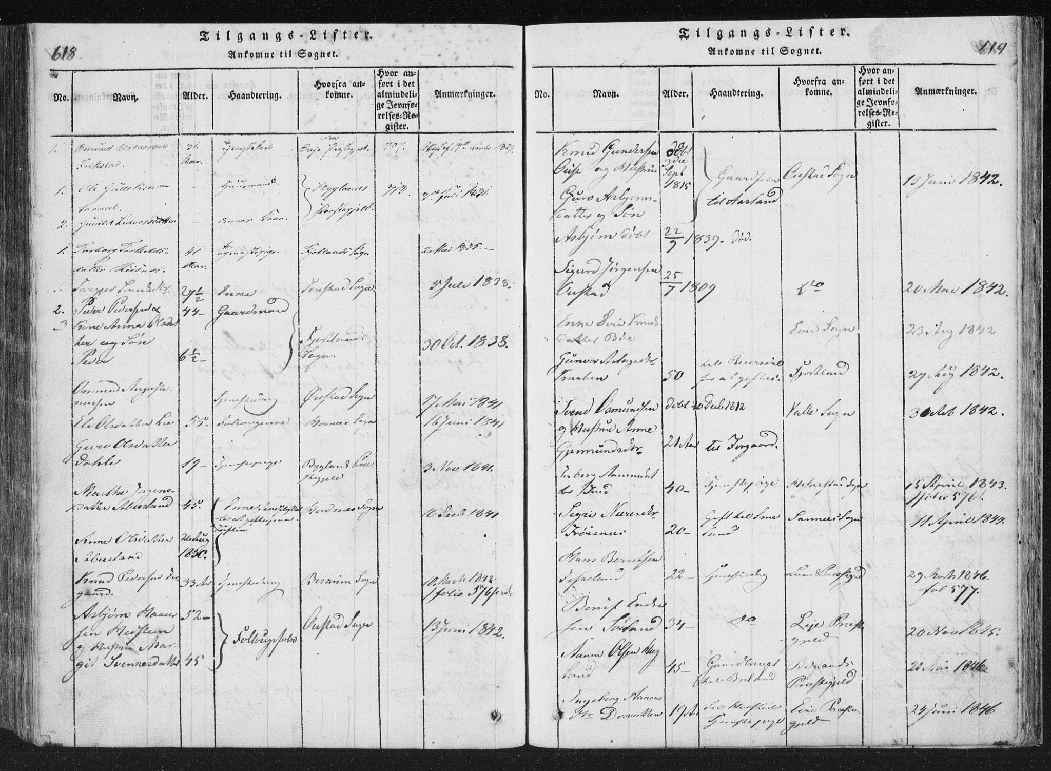 Åseral sokneprestkontor, AV/SAK-1111-0051/F/Fa/L0001: Parish register (official) no. A 1, 1815-1853, p. 618-619