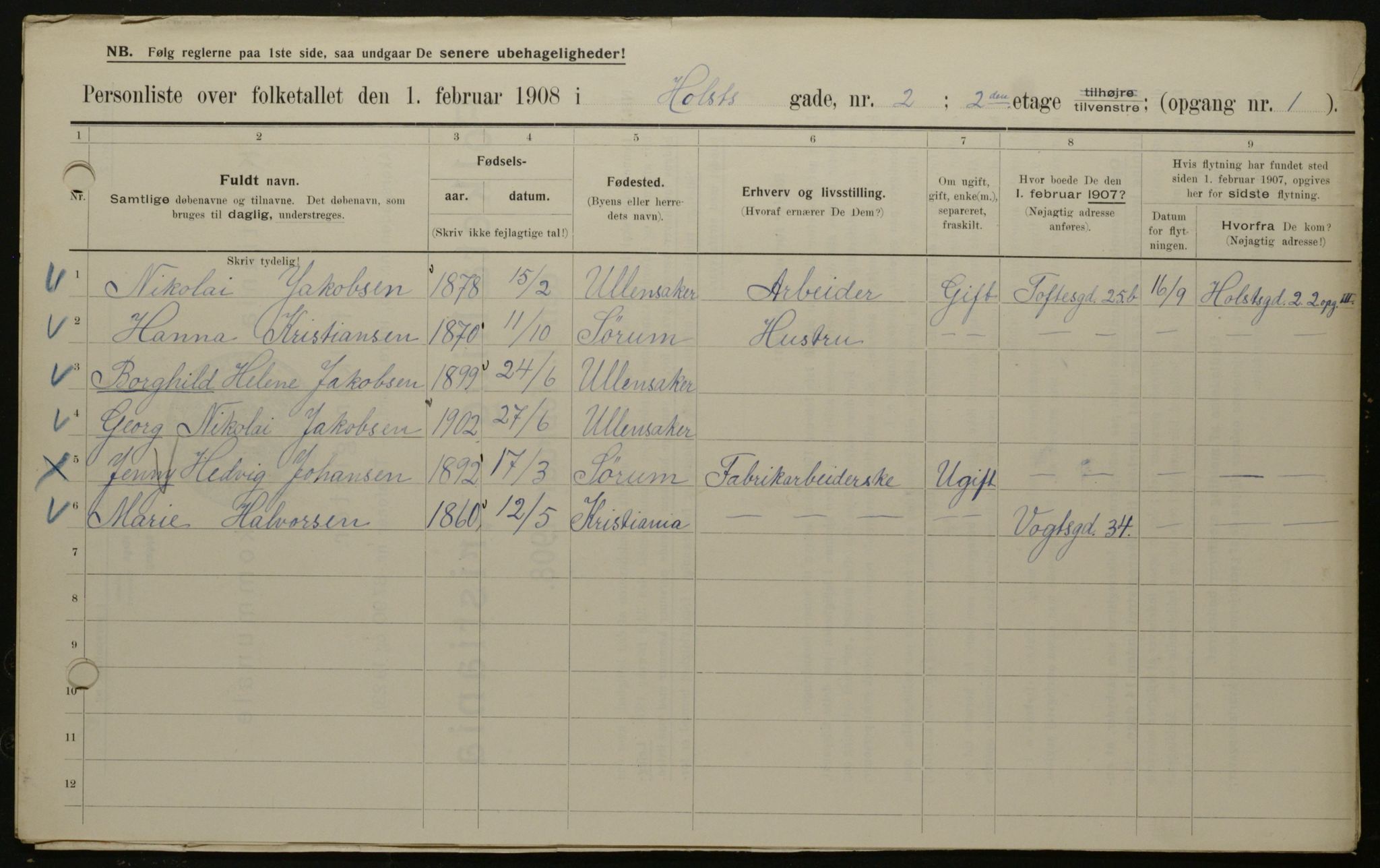 OBA, Municipal Census 1908 for Kristiania, 1908, p. 36839